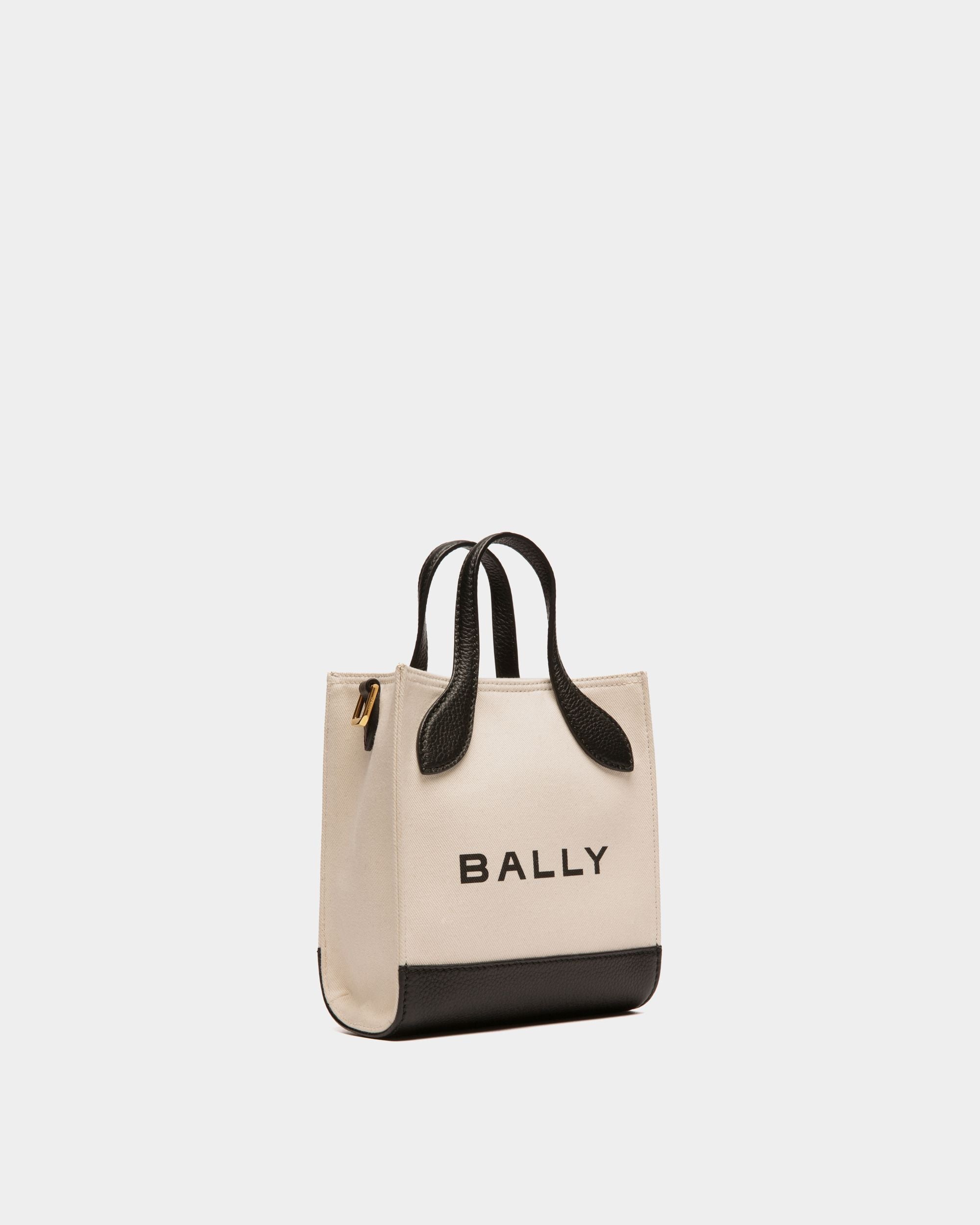 Bally Global - Bar Mini Tote Bag in Neutral And Black Canvas And Leather - White