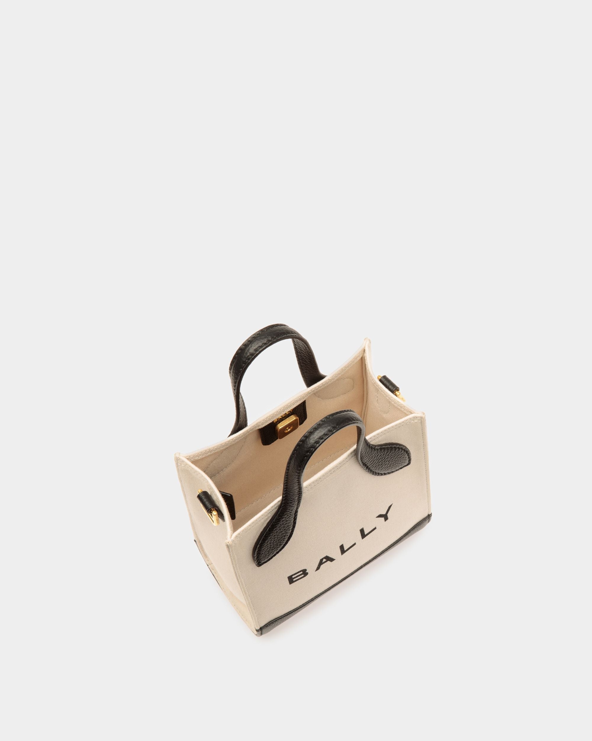 Bally Global - Bar Mini Tote Bag in Neutral And Black Canvas And Leather - White