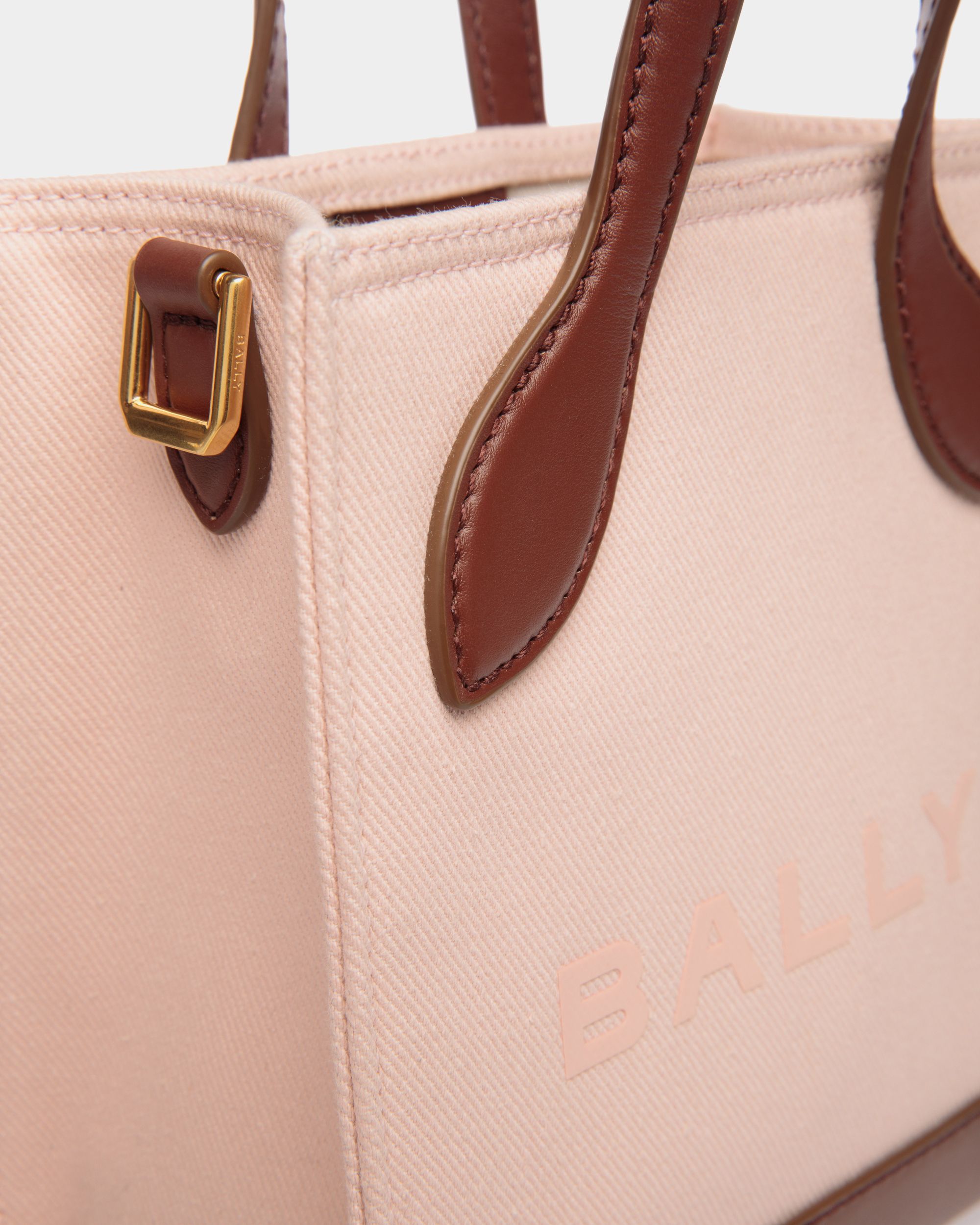 Bally Global - Minibolso Tote Bar De Lona Y Piel Dusty Petal Y Marrón - Rosa