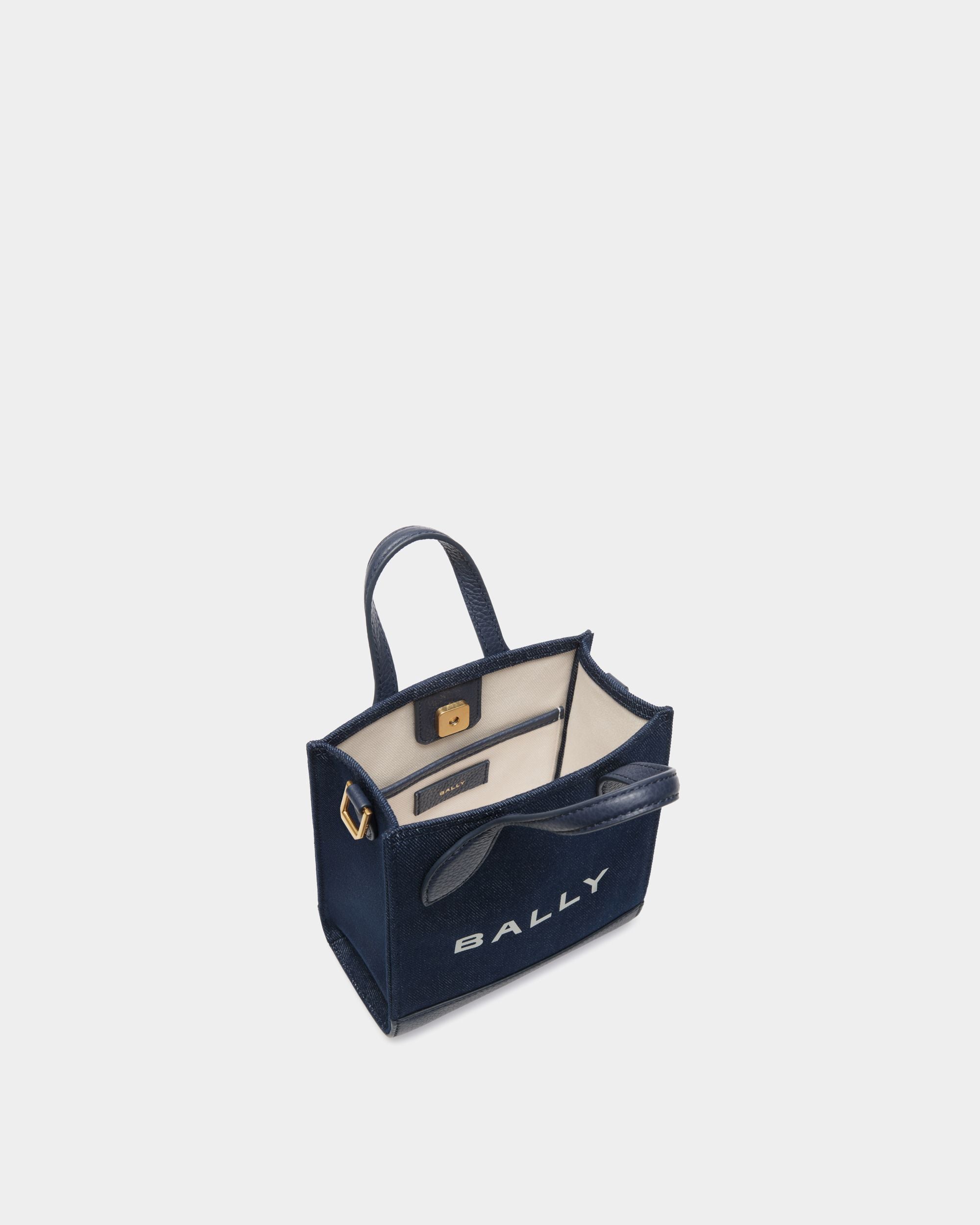 Bally Global - Bar Mini Tote Bag in Navy Blue Fabric And Leather - Blue