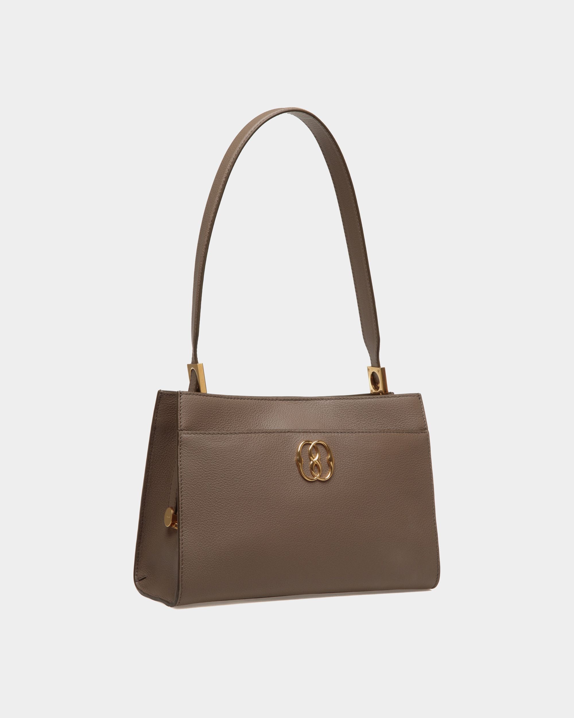 Bally Global - Emblem Shoulder Bag in Beige Grained Leather - Beige