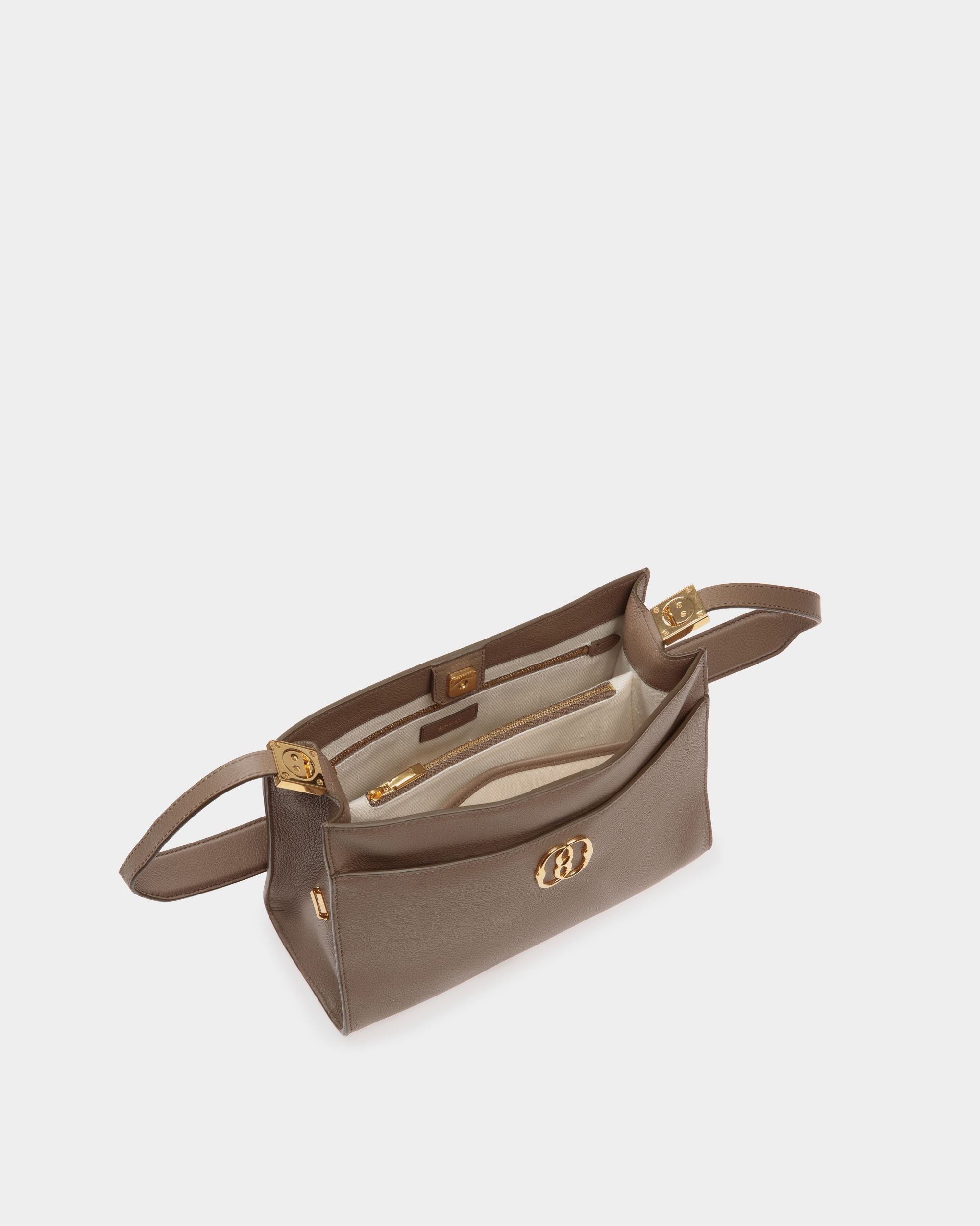 Bally Global - Emblem Shoulder Bag in Beige Grained Leather - Beige