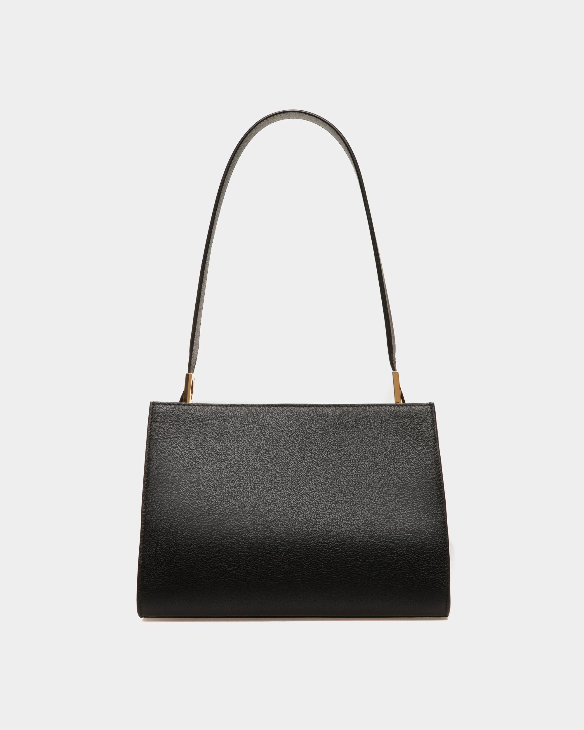 Bally Global - Emblem Shoulder Bag In Black Grained Leather - Black