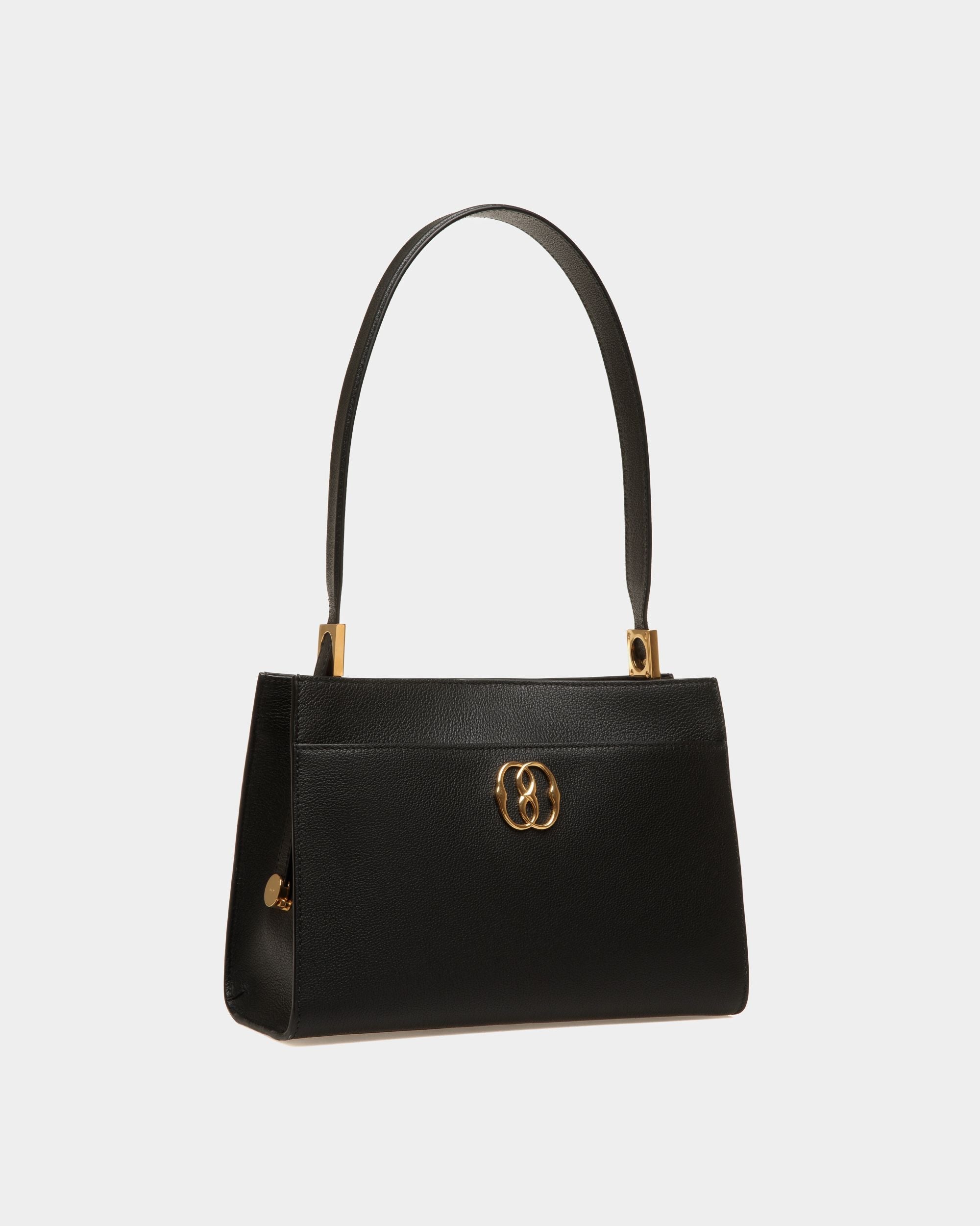 Bally Global - Emblem Shoulder Bag In Black Grained Leather - Black