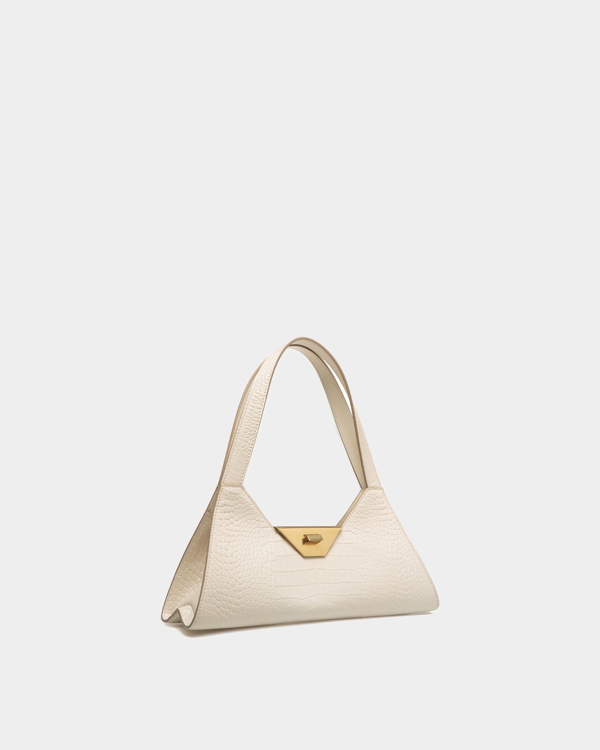Bally Global - Tilt Small Shoulder Bag In White Crocodile Print Leather - White