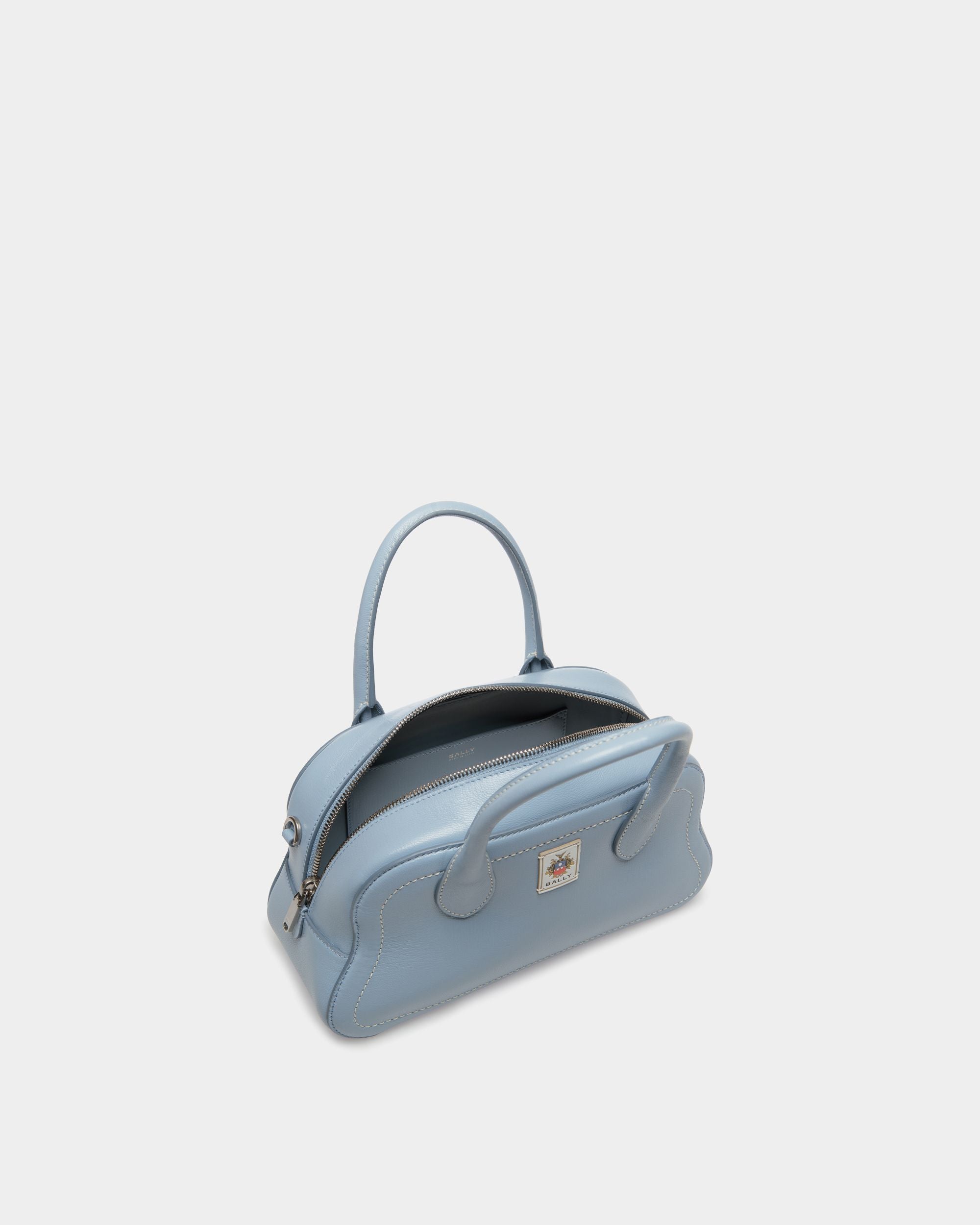 Bally Global - Unda Top Handle Bag in Light Blue Grained Leather - Blue