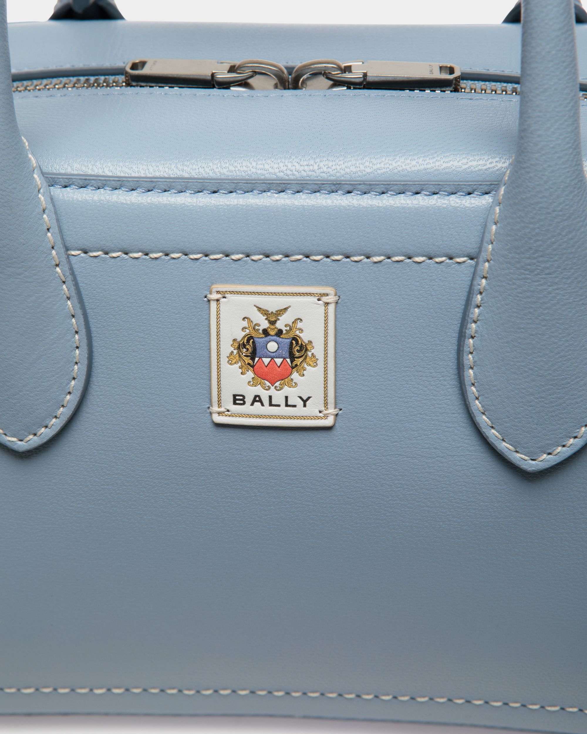 Bally Global - Unda Top Handle Bag in Light Blue Grained Leather - Blue