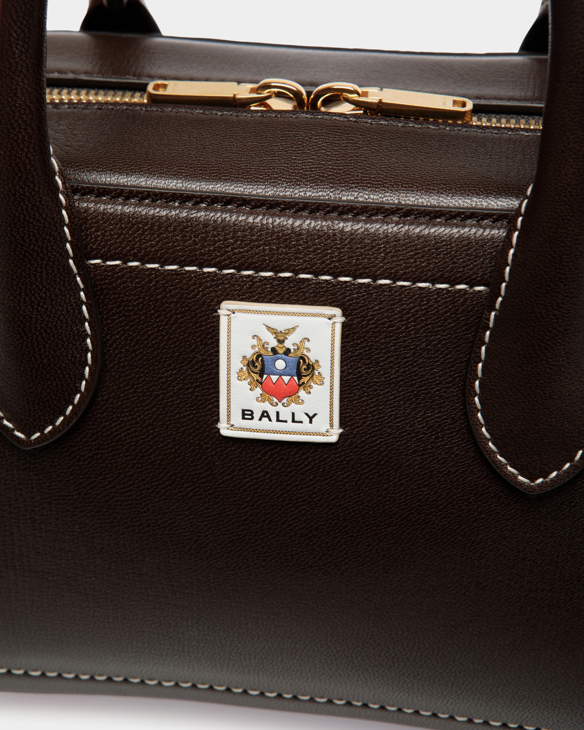 Bally Global - Unda Top Handle Bag in Ebano Grained Leather - Brown