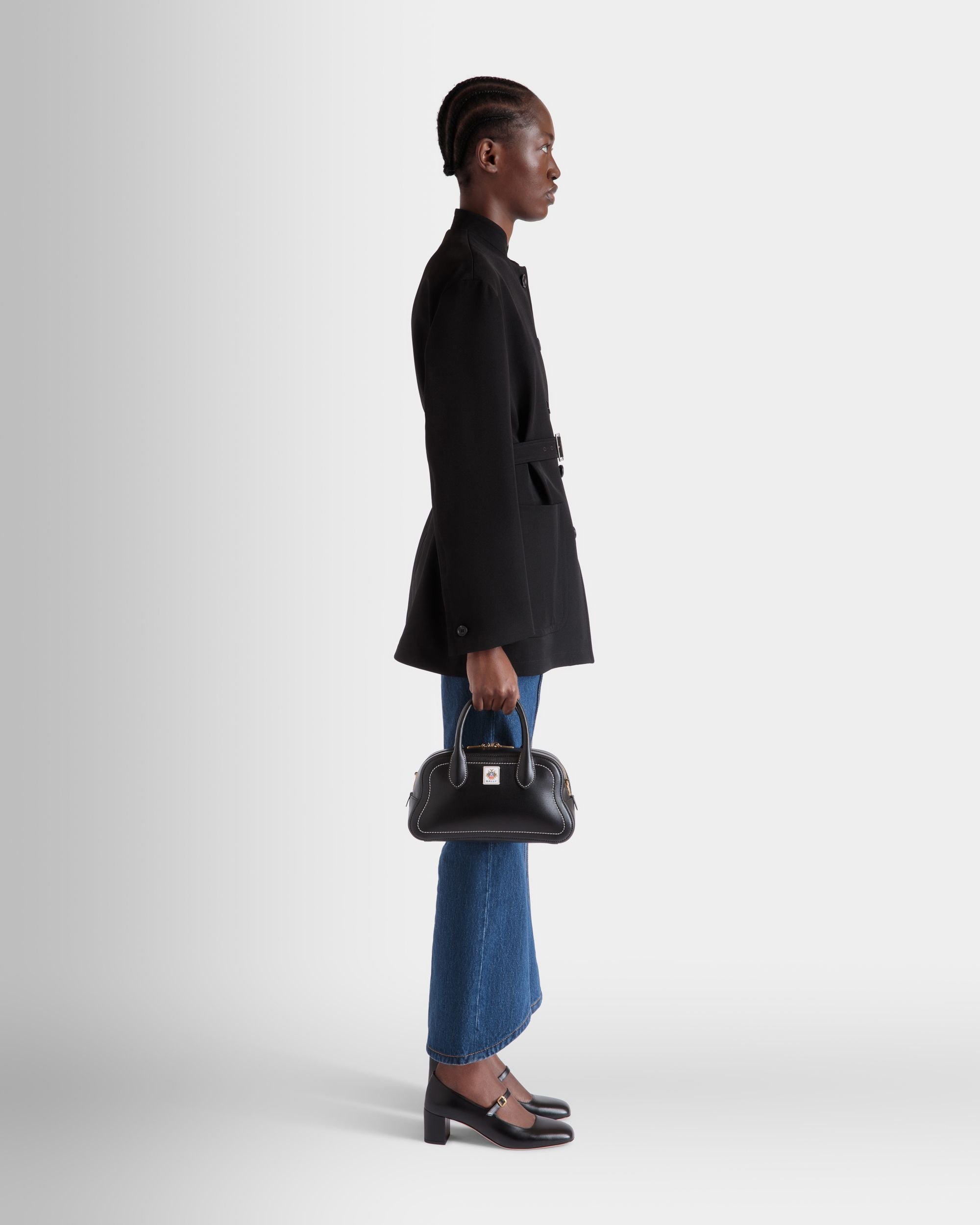 Bally Global - Unda Top Handle Bag in Black Grained Leather - Black