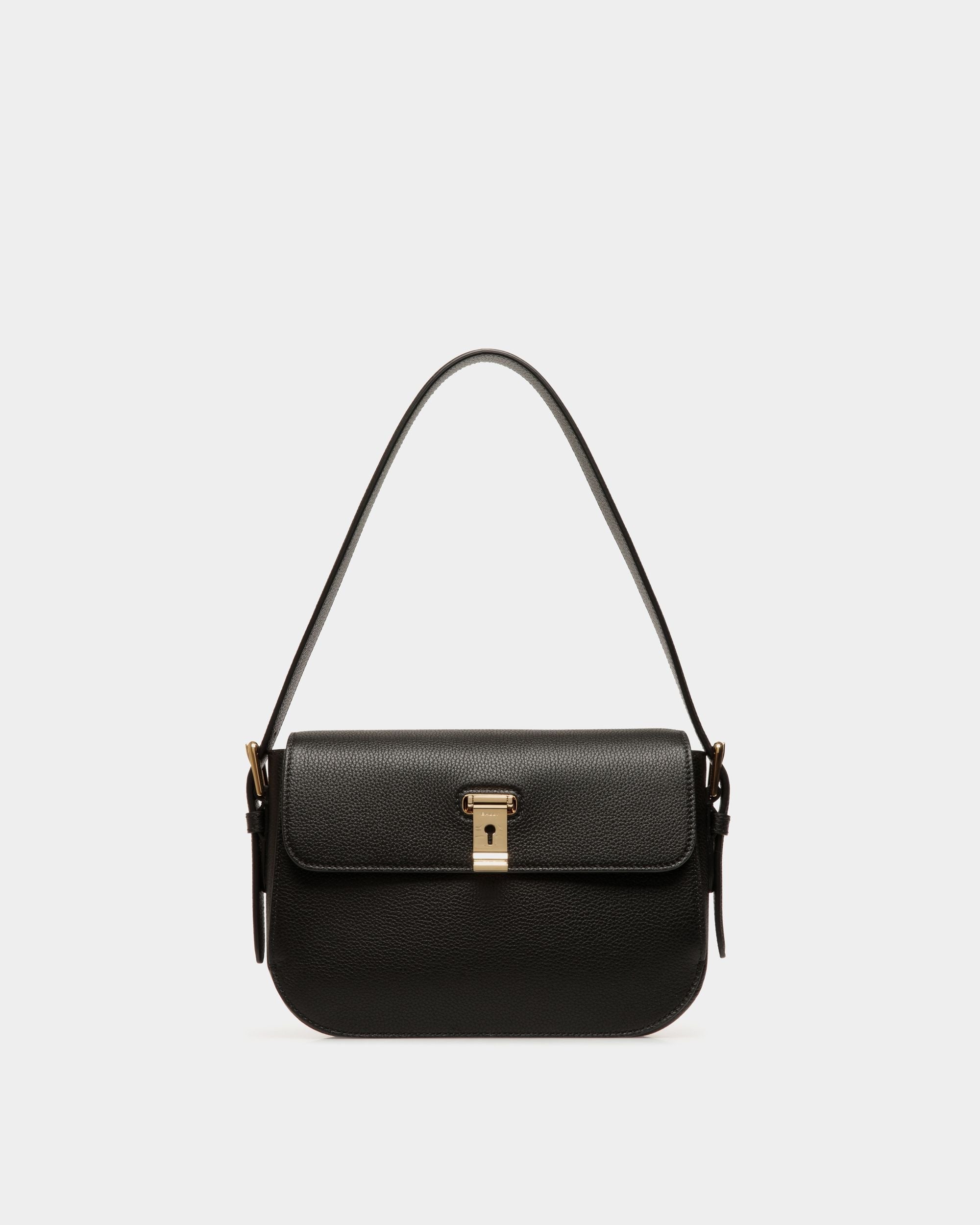 Bally Global - Lock Me Shoulder Bag in Black Grained Leather - Black