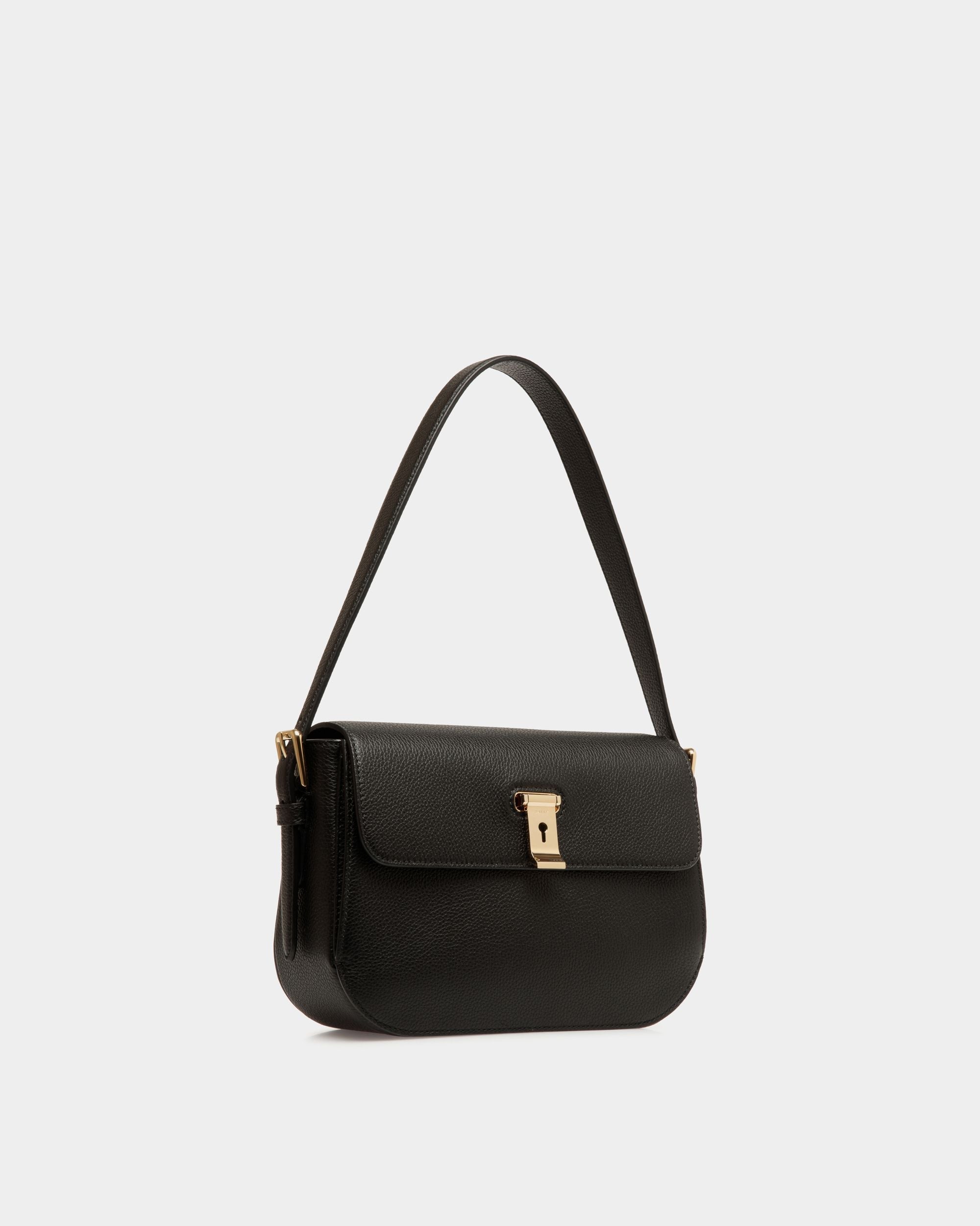 Bally Global - Lock Me Shoulder Bag in Black Grained Leather - Black