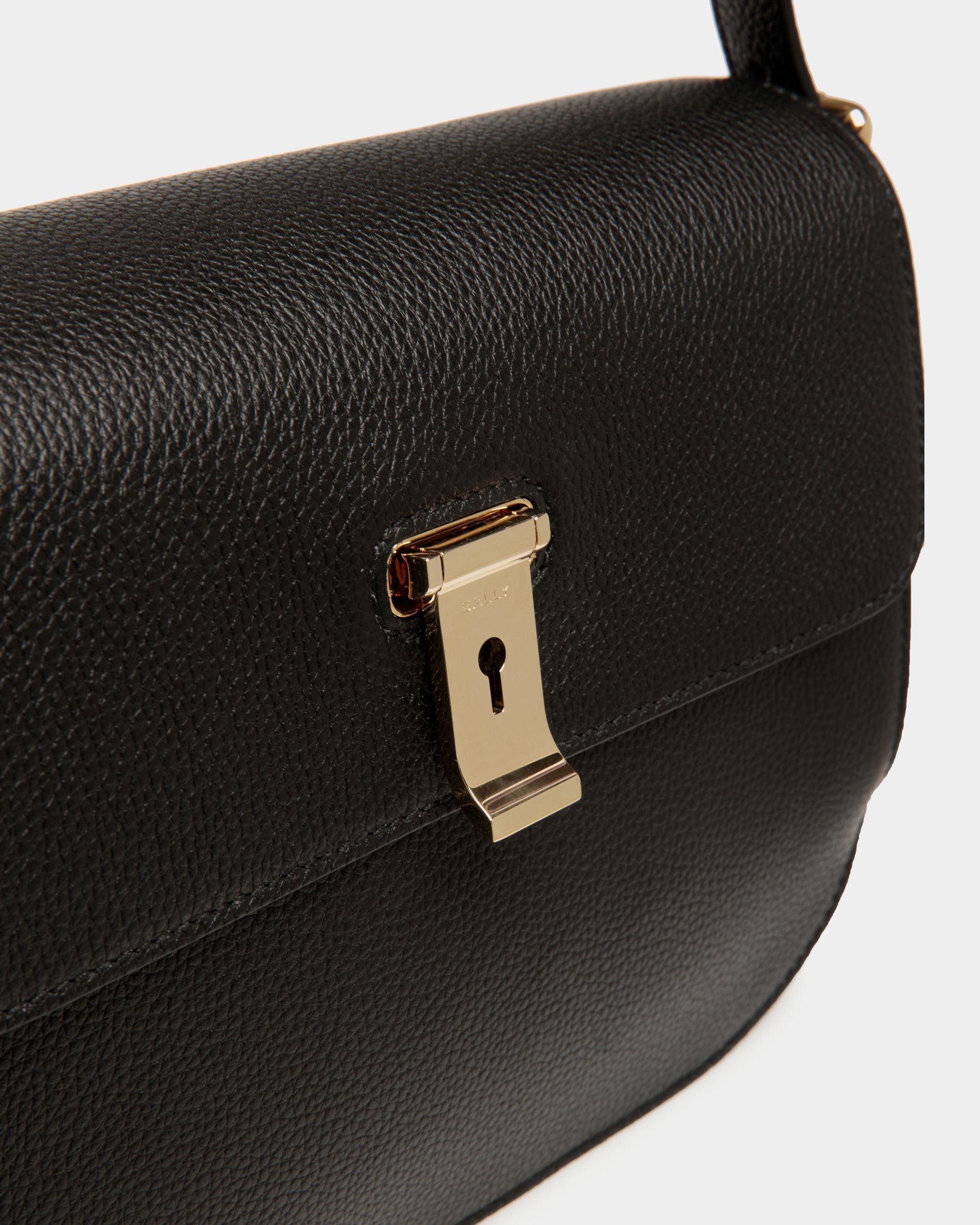 Bally Global - Lock Me Shoulder Bag in Black Grained Leather - Black