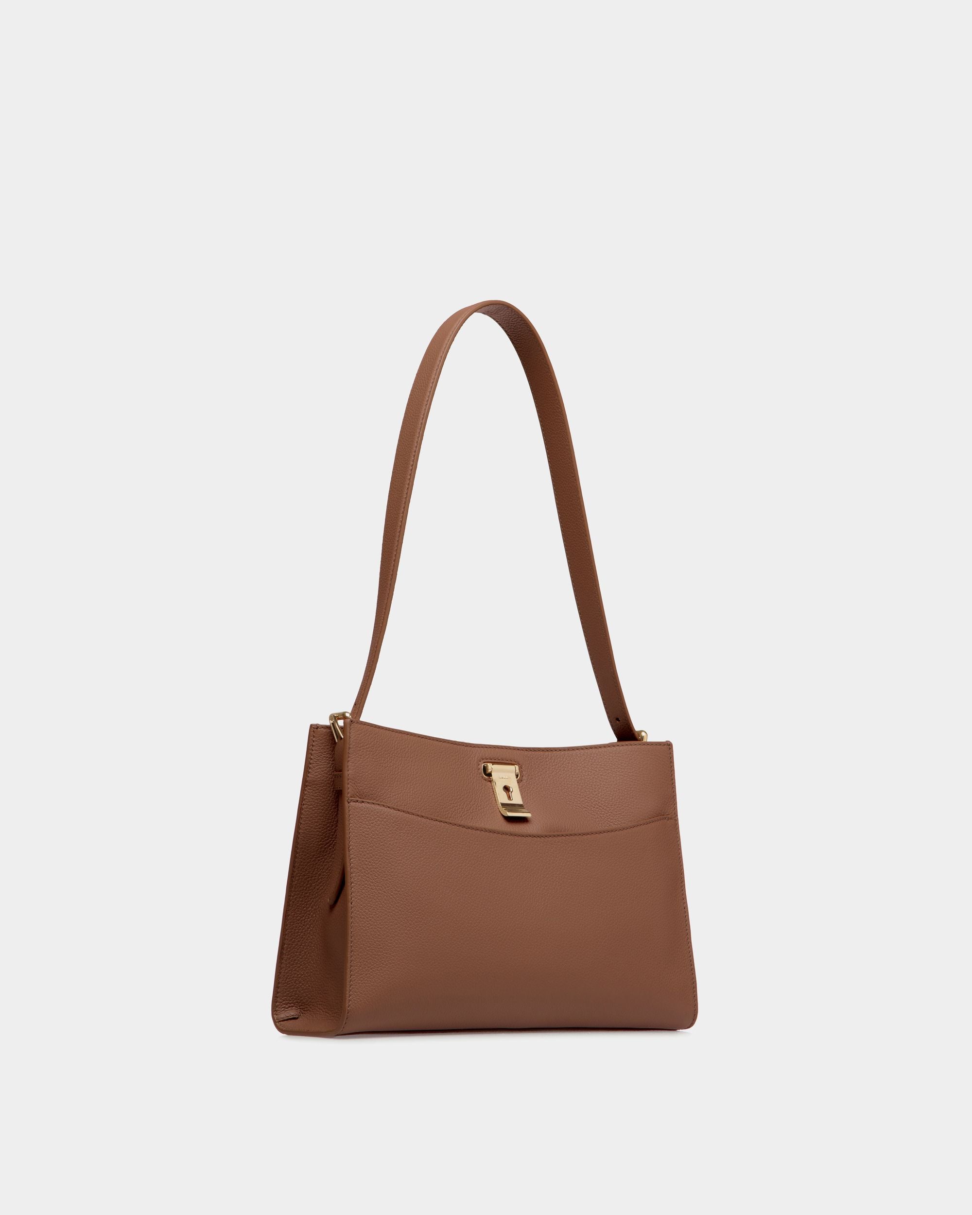 Bally Global - Lock Me Shoulder Bag in Brown Grained Leather - Brown