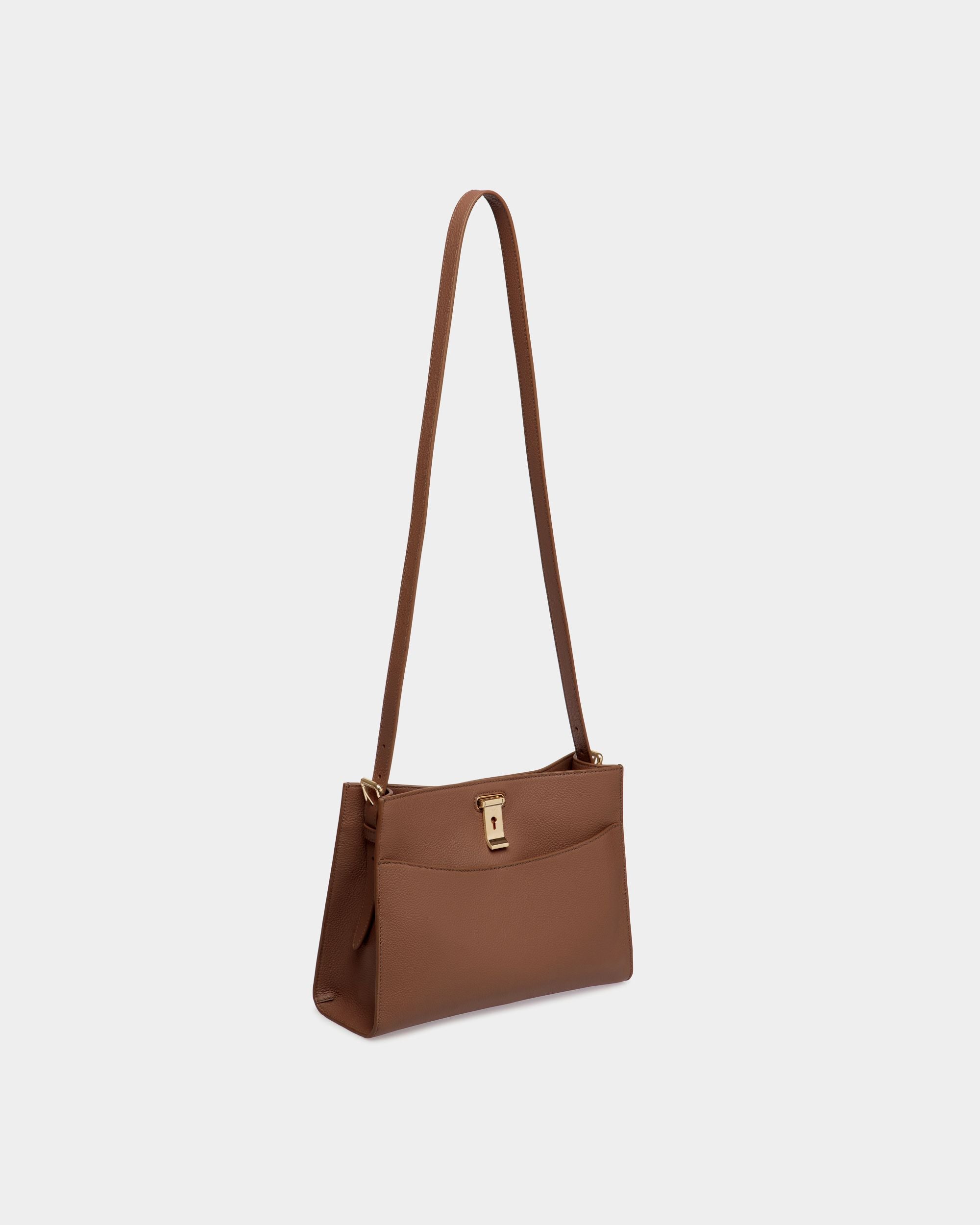 Bally Global - Lock Me Shoulder Bag in Brown Grained Leather - Brown