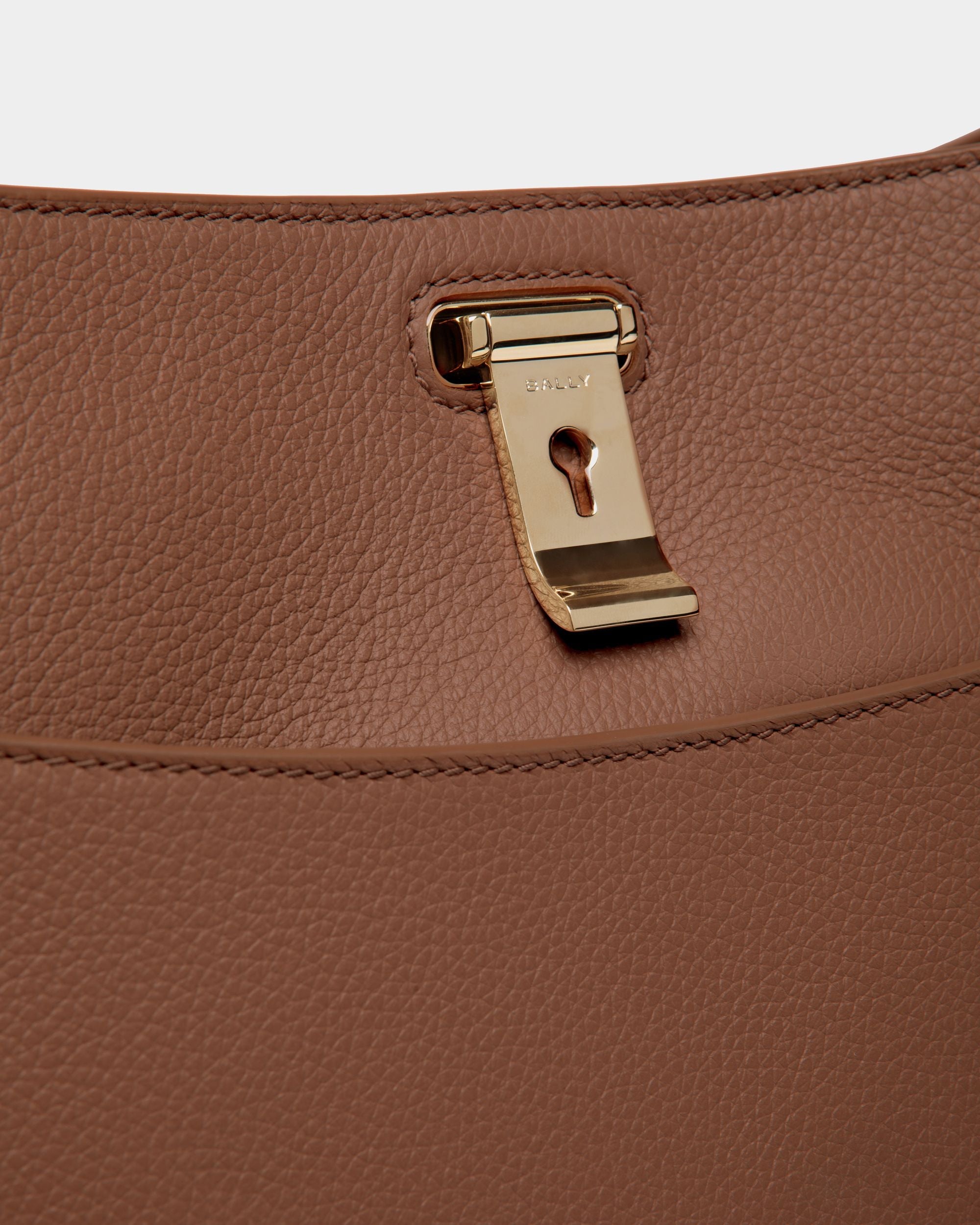 Bally Global - Lock Me Shoulder Bag in Brown Grained Leather - Brown