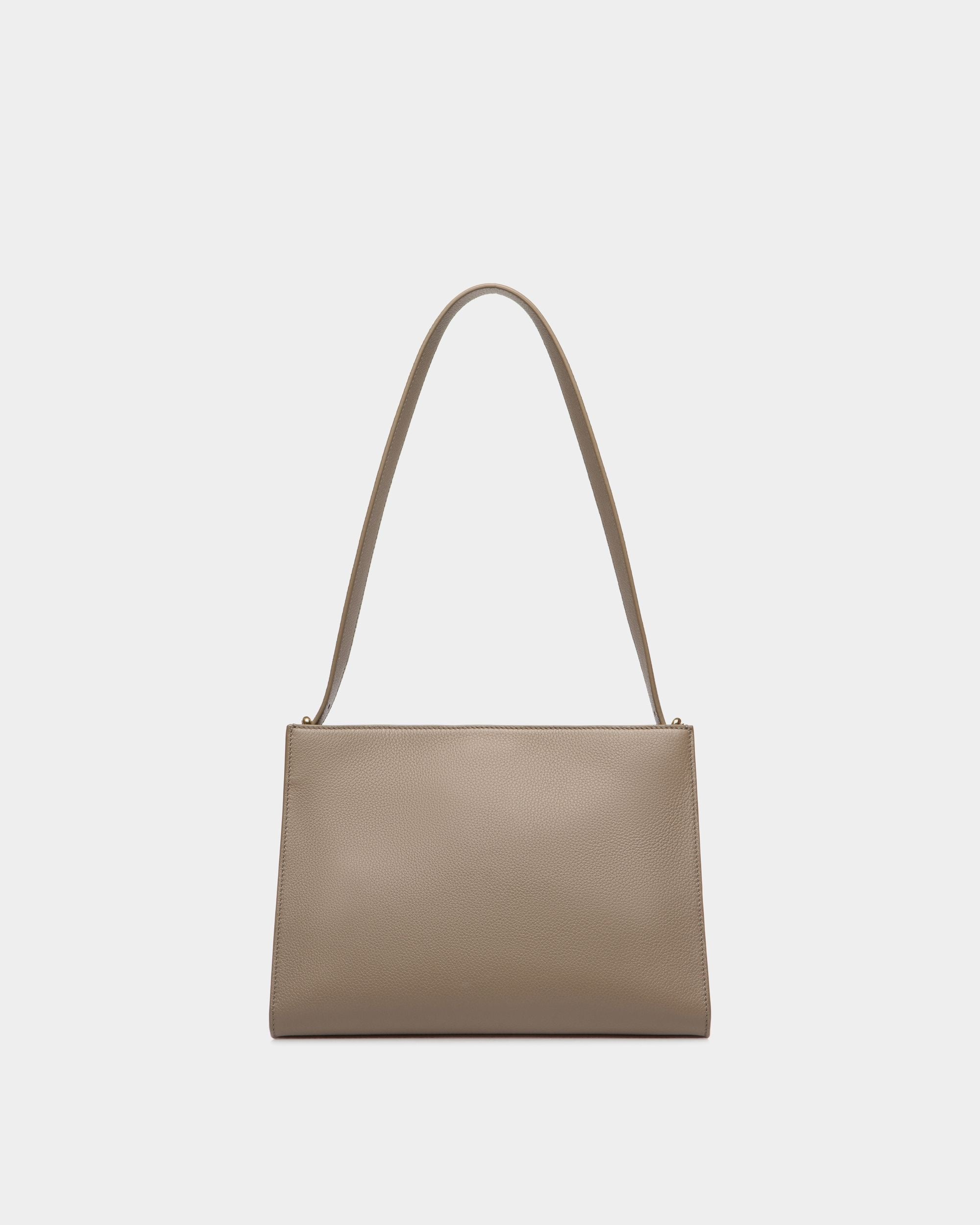 Bally Global - Lock Me Shoulder Bag in Taupe Grained Leather - Brown