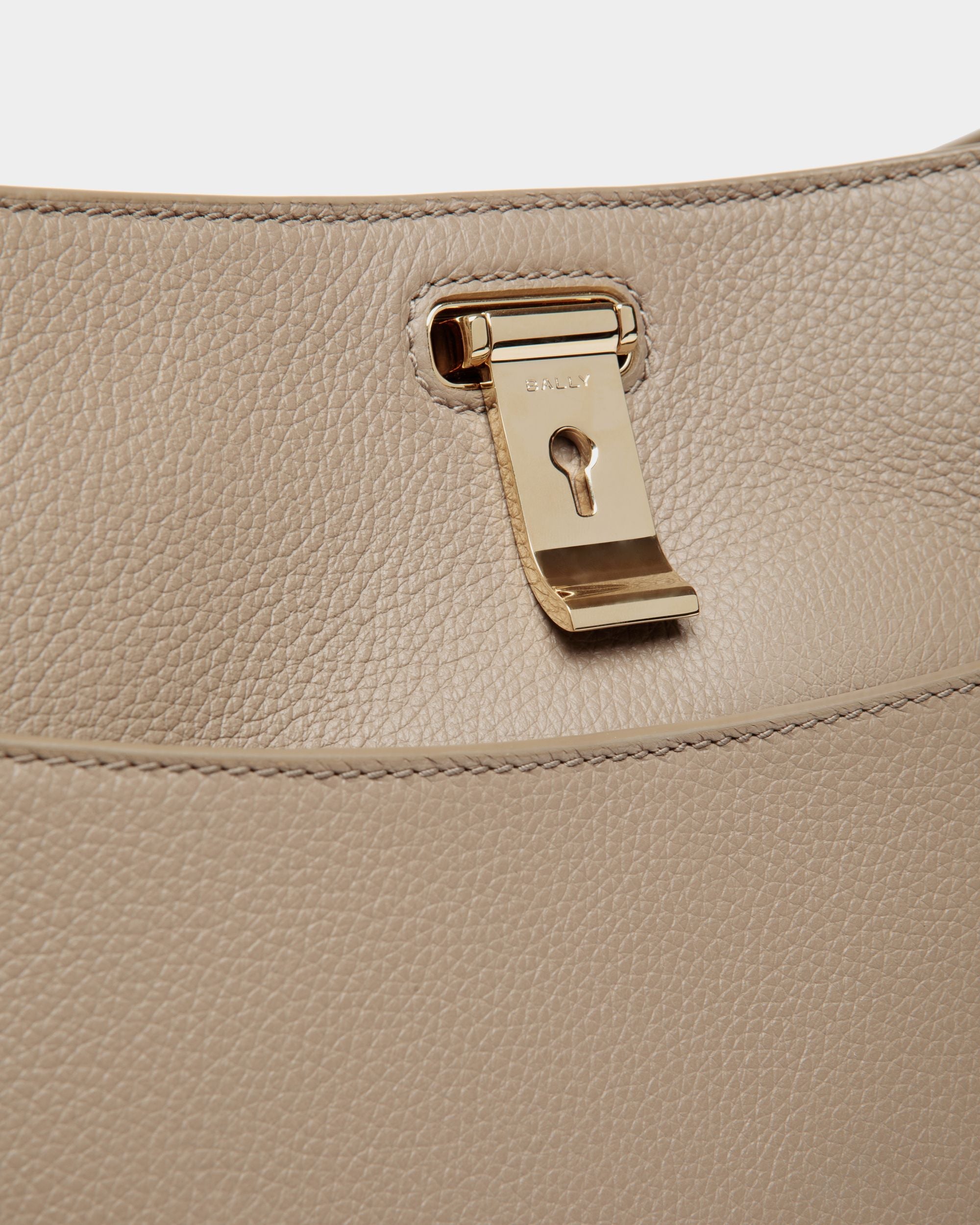Bally Global - Lock Me Shoulder Bag in Taupe Grained Leather - Brown
