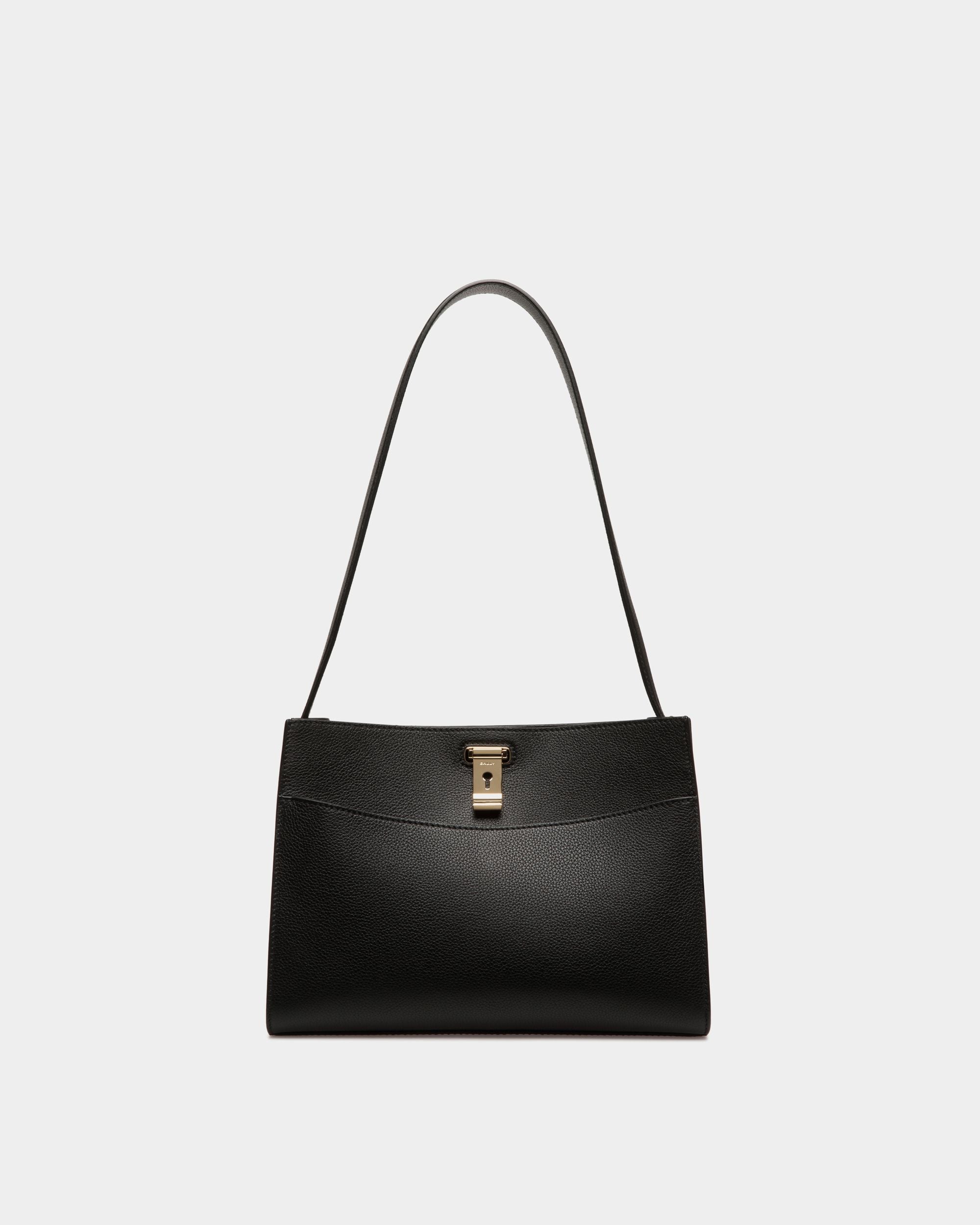 Bally Global - Lock Me Shoulder Bag in Black Grained Leather - Black