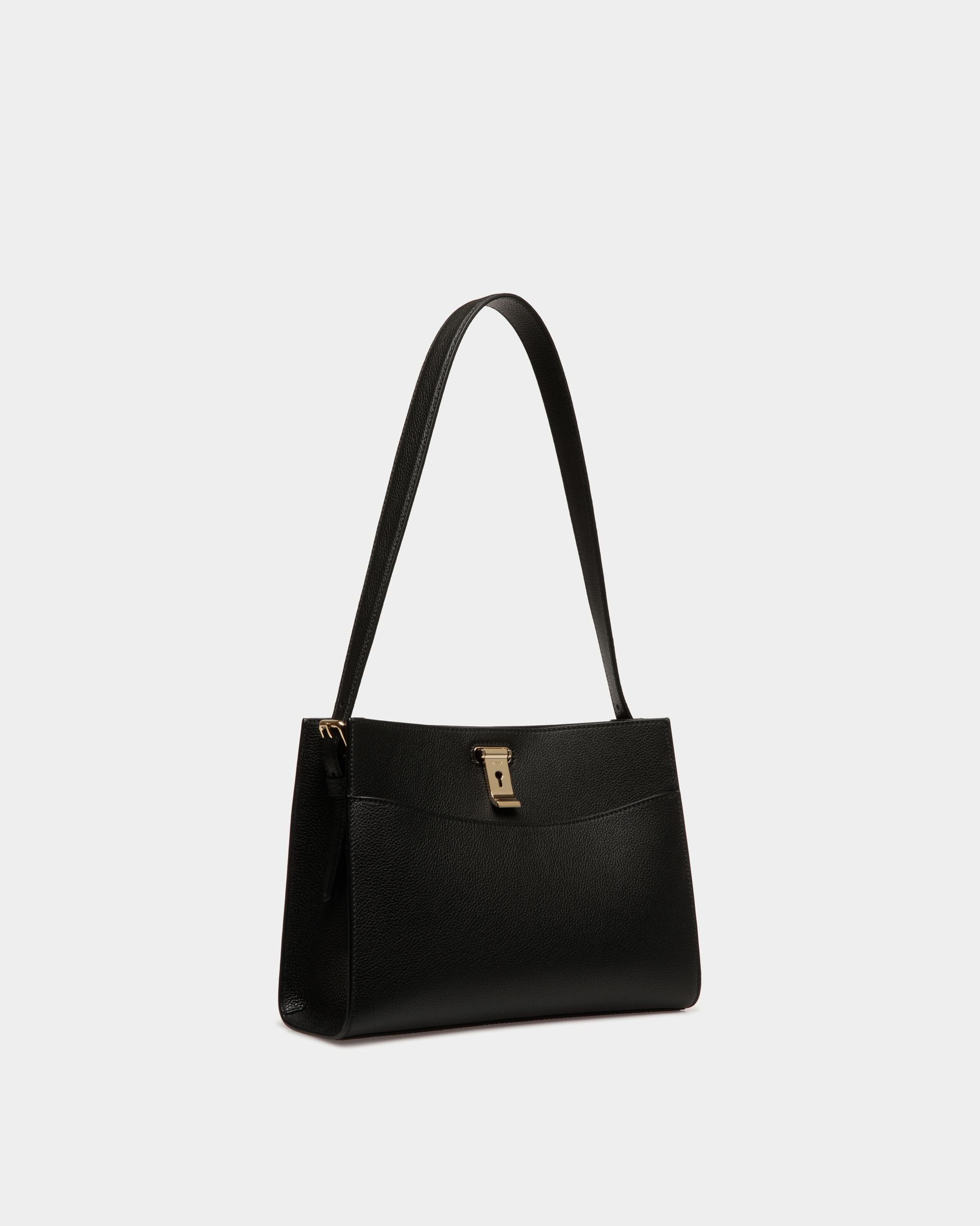 Bally Global - Lock Me Shoulder Bag in Black Grained Leather - Black