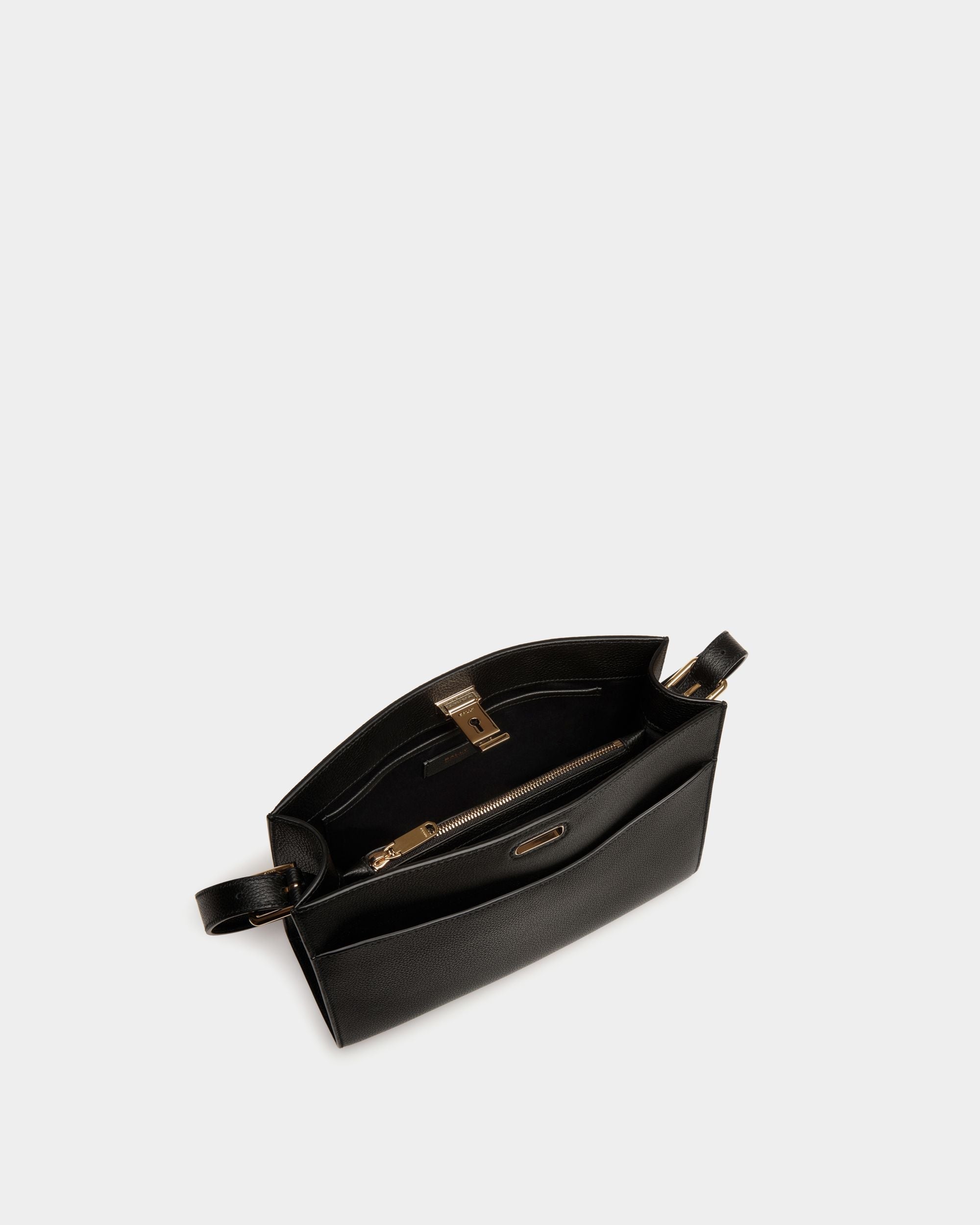 Bally Global - Lock Me Shoulder Bag in Black Grained Leather - Black