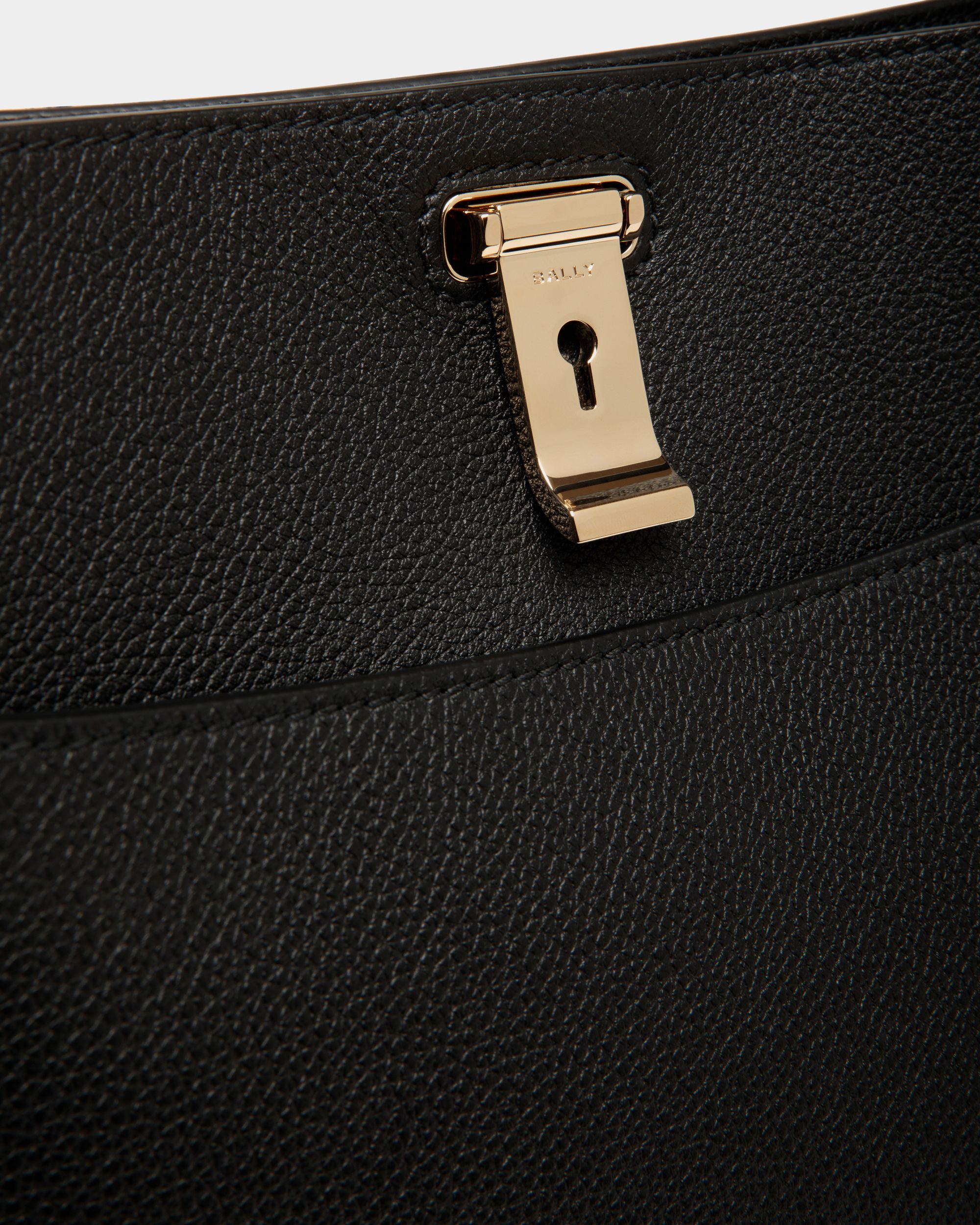 Bally Global - Lock Me Shoulder Bag in Black Grained Leather - Black