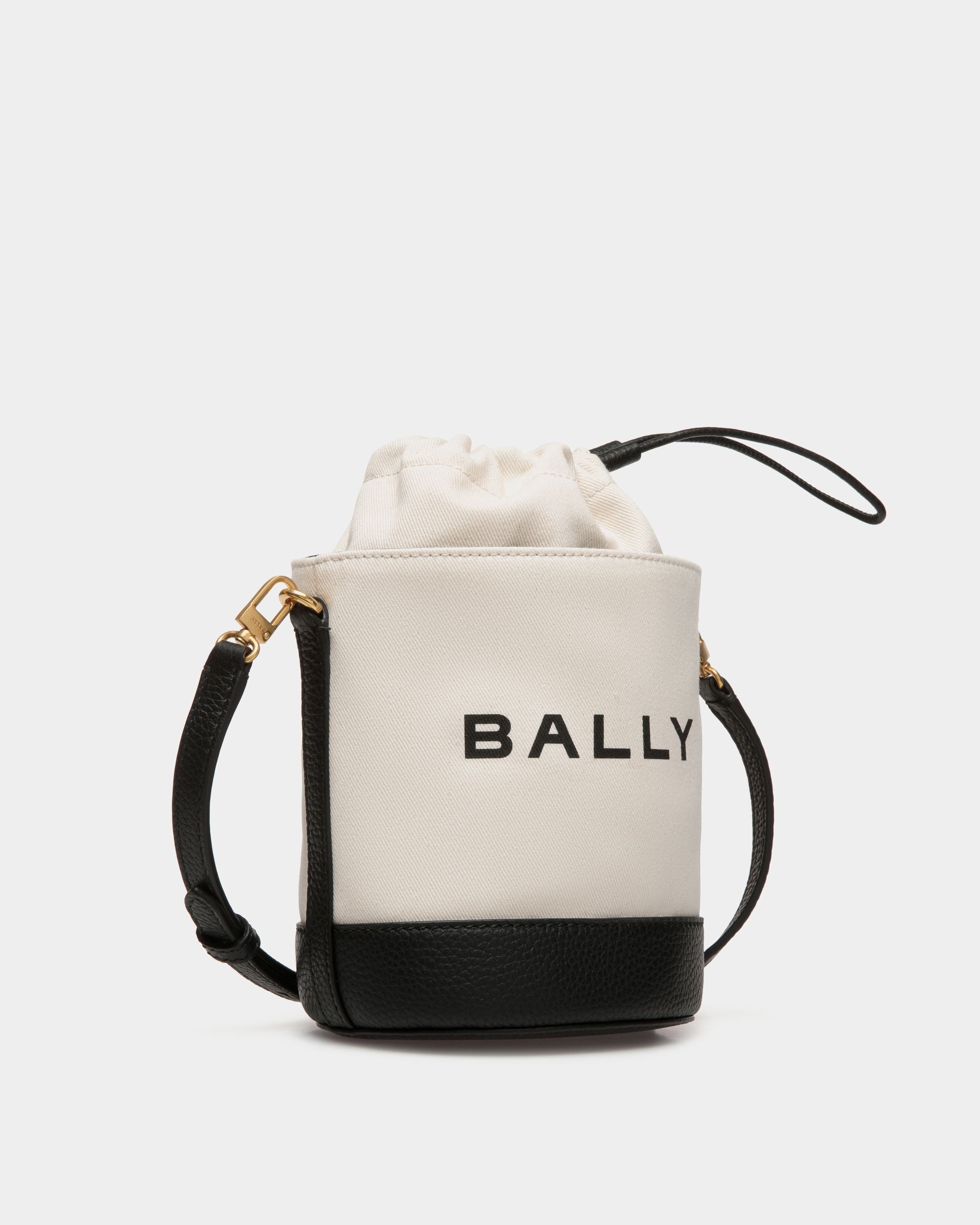 Bally Global - Bar Mini Bucket Bag in White And Black Canvas And Leather - White