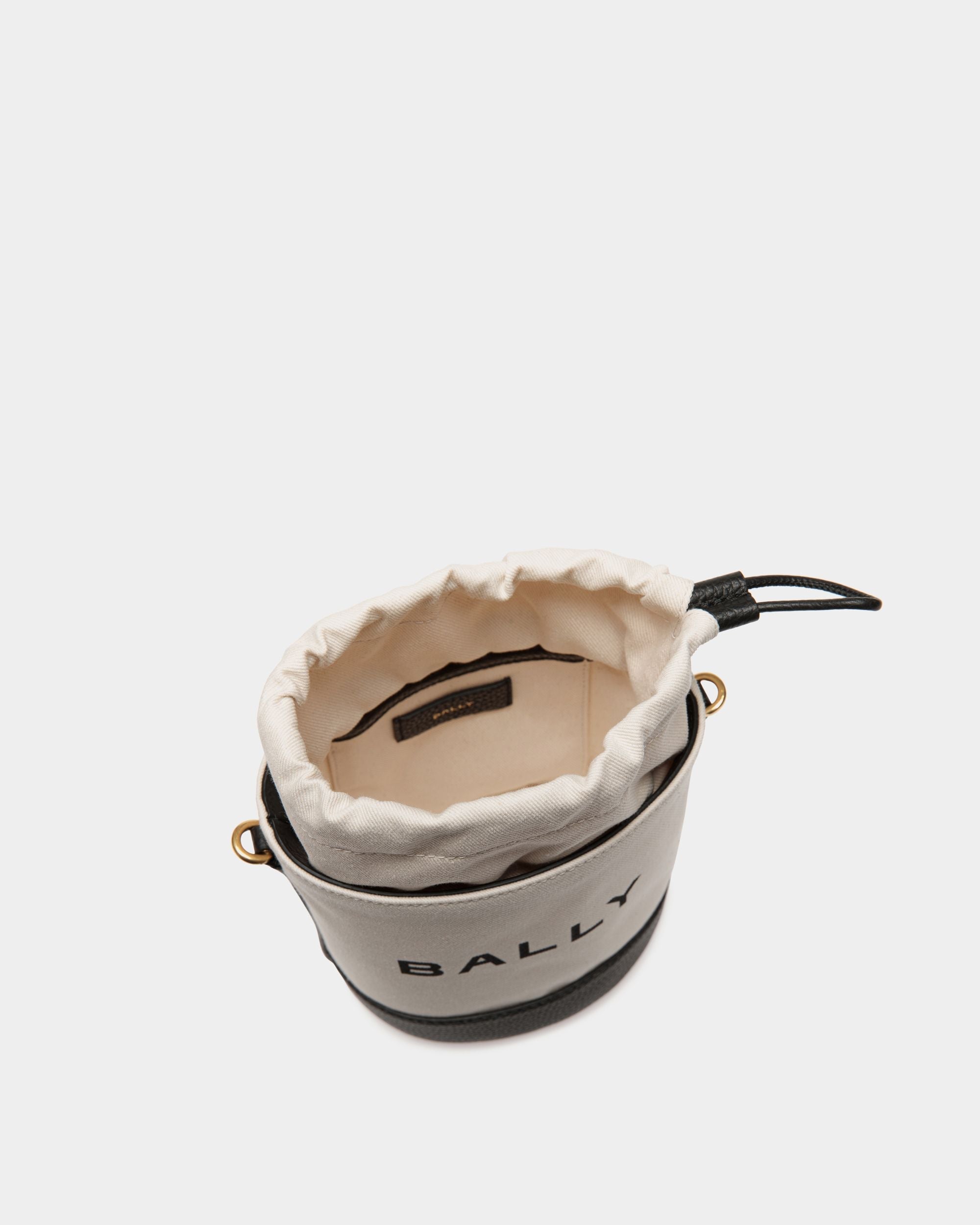 Bally Global - Bar Mini Bucket Bag in White And Black Canvas And Leather - White