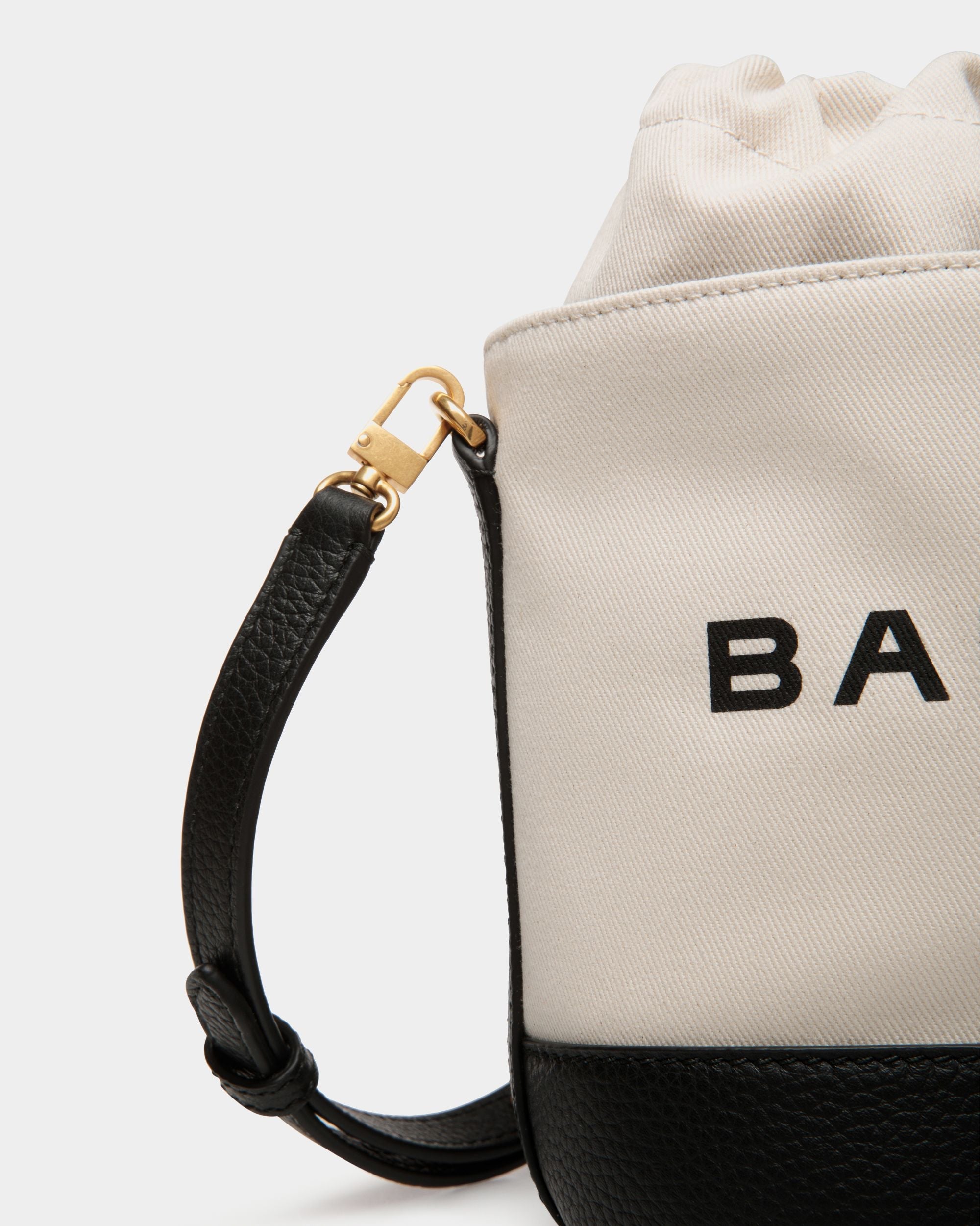 Bally Global - Bar Mini Bucket Bag in White And Black Canvas And Leather - White
