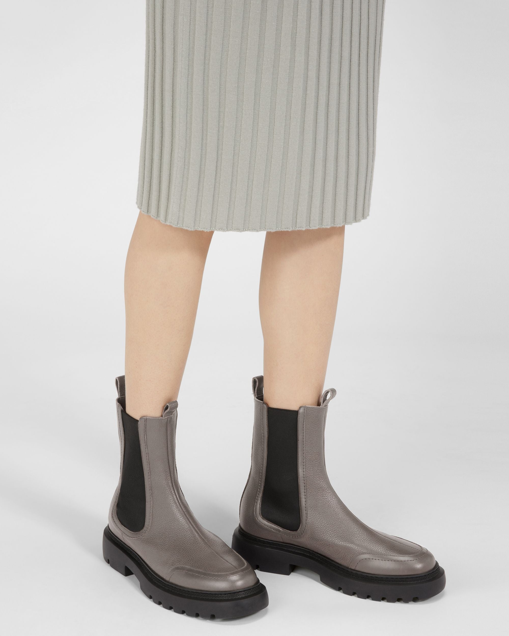 Bally Global - Ginny Flat Leather Boots In Grey - Grey