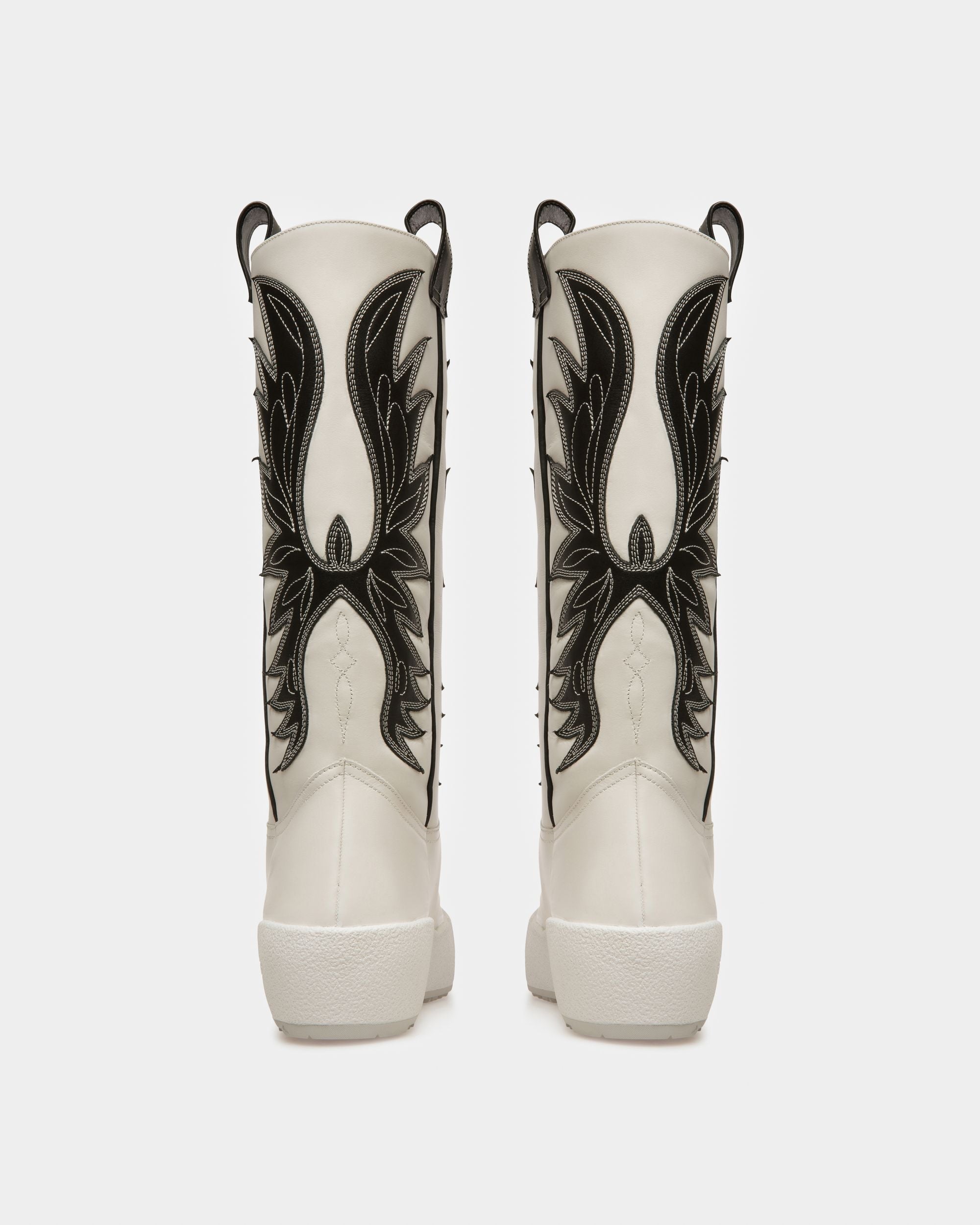 Bally Global - Chambery Leather Long Boots In White & Black - Multicolor