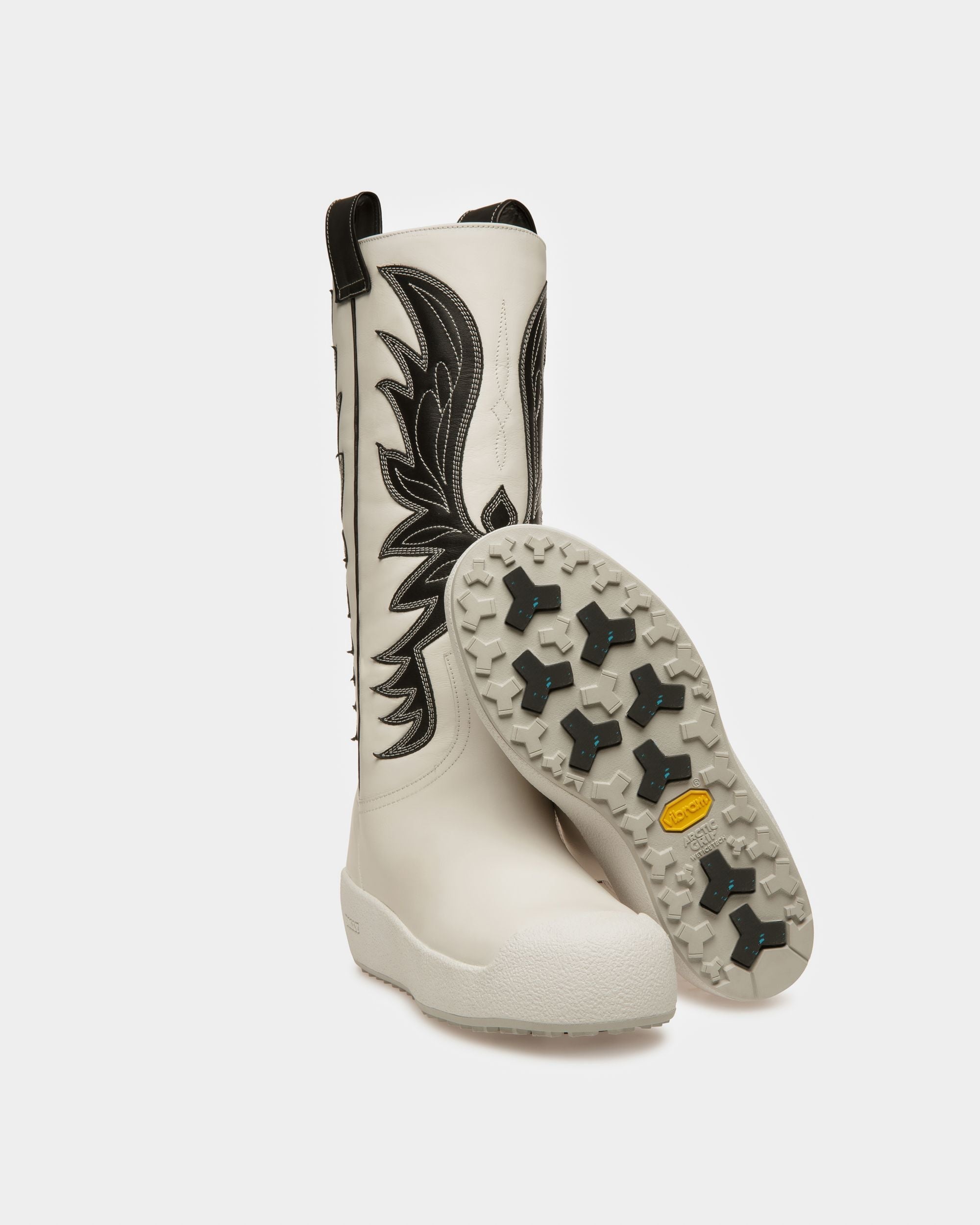 Bally Global - Chambery Leather Long Boots In White & Black - Multicolor