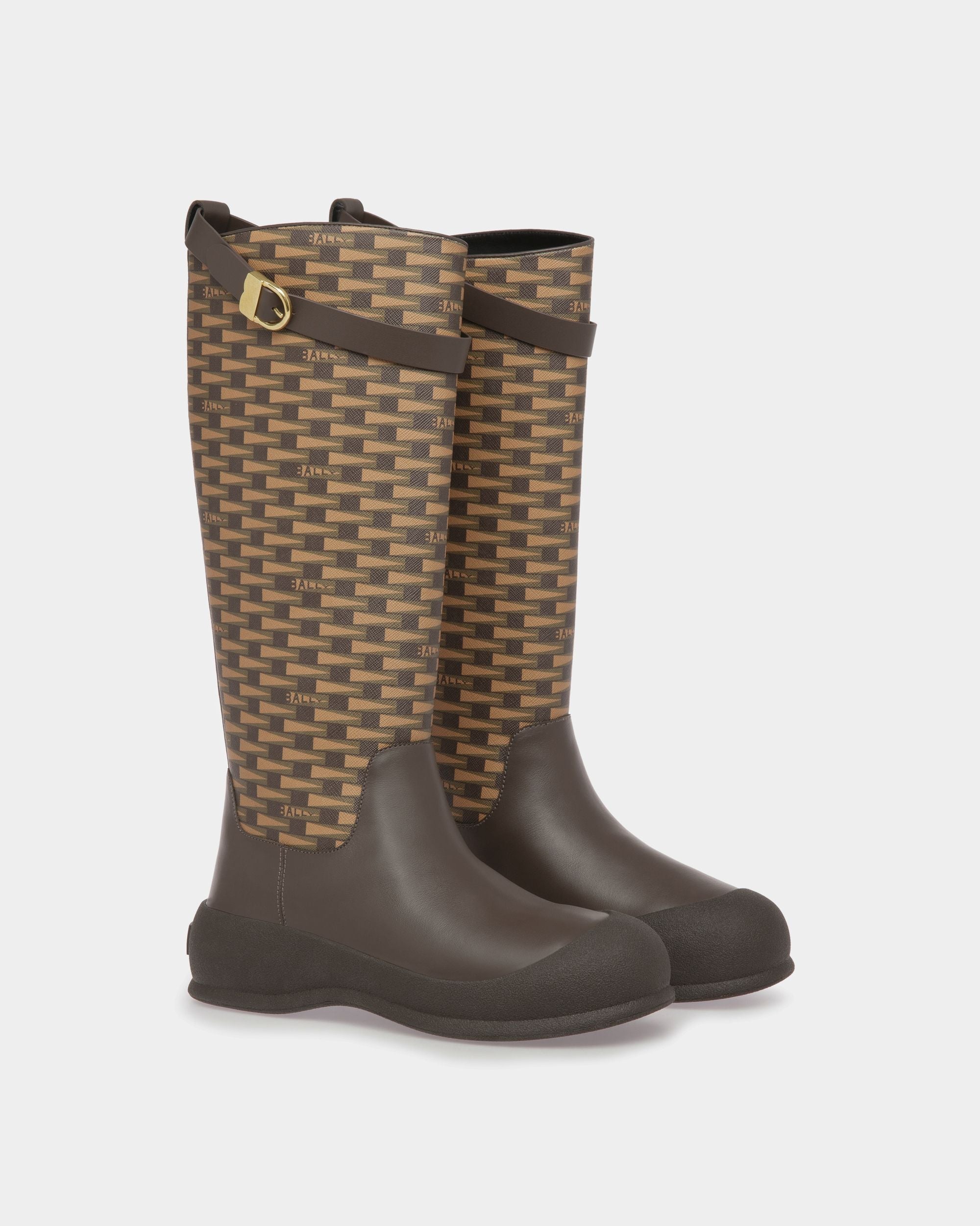 Bally Global - Frei Long Boots In Brown Leather And Mixed Cotton - Brown