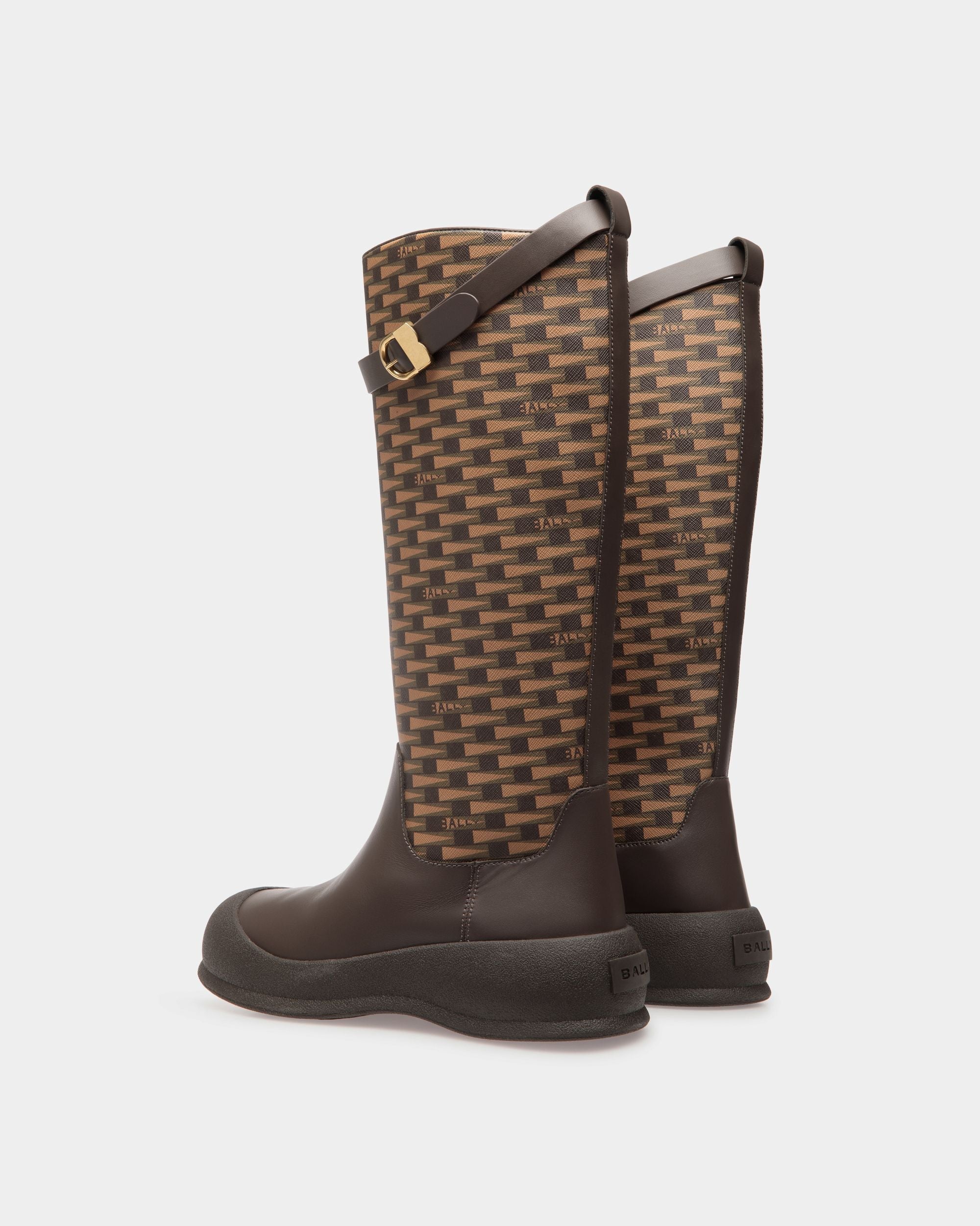 Bally Global - Frei Long Boots In Brown Leather And Mixed Cotton - Brown