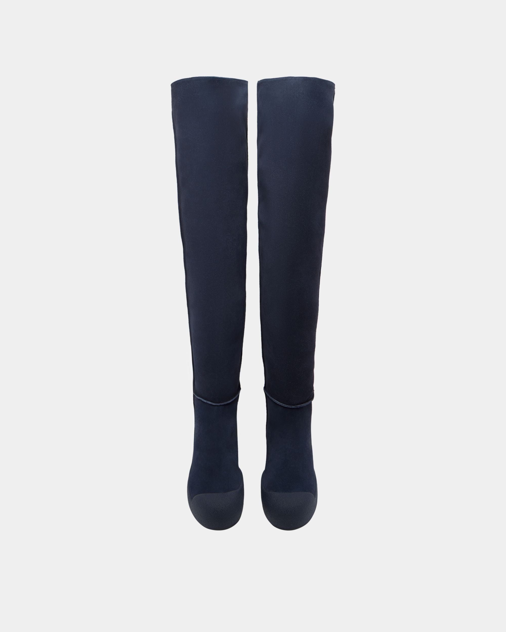 Bally Global - Bally Curling Over-the-knee Boot in Navy Blue Suede - Blue