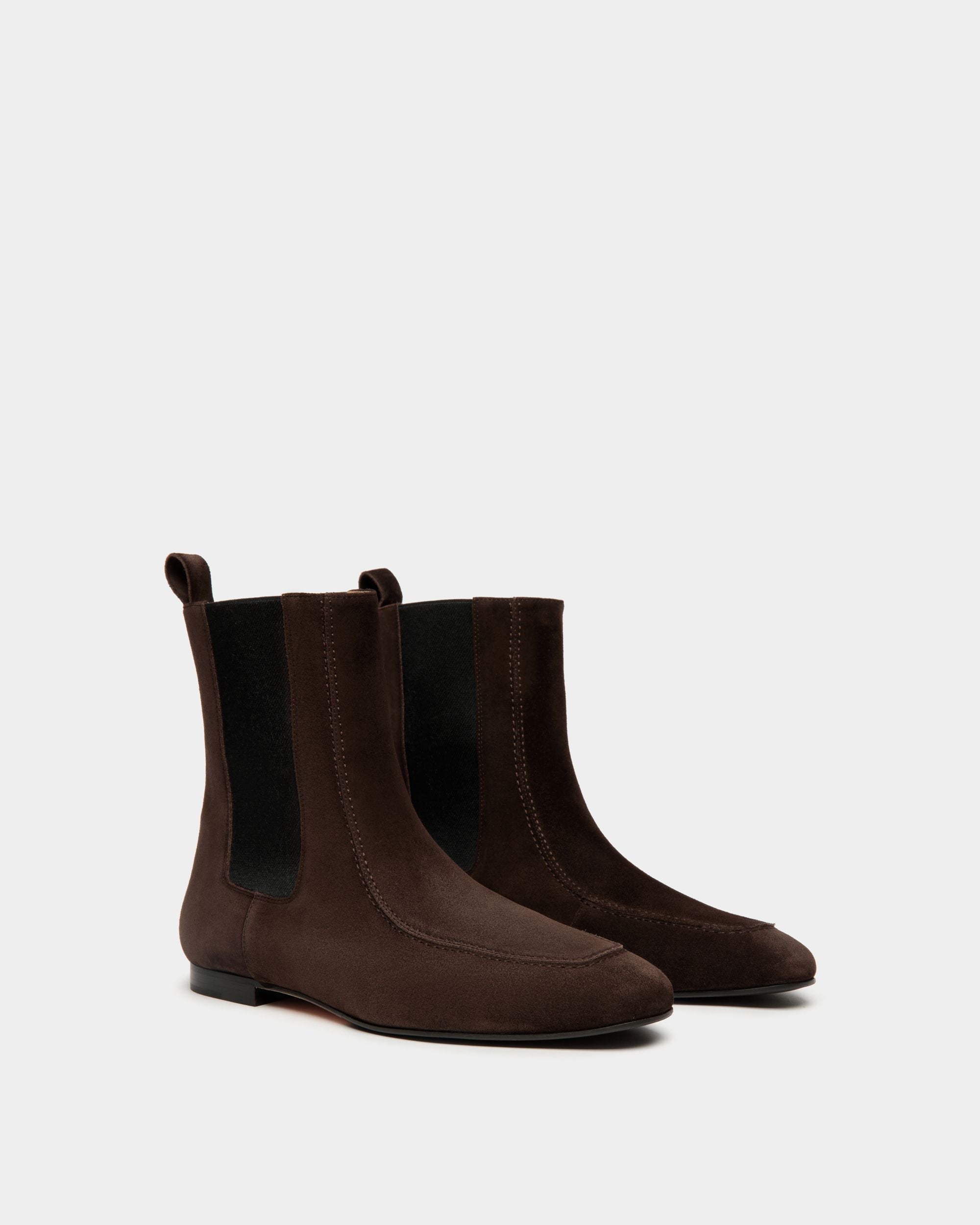 Bally Global - Daily Emblem Bootie In Ebano Suede Leather - Brown