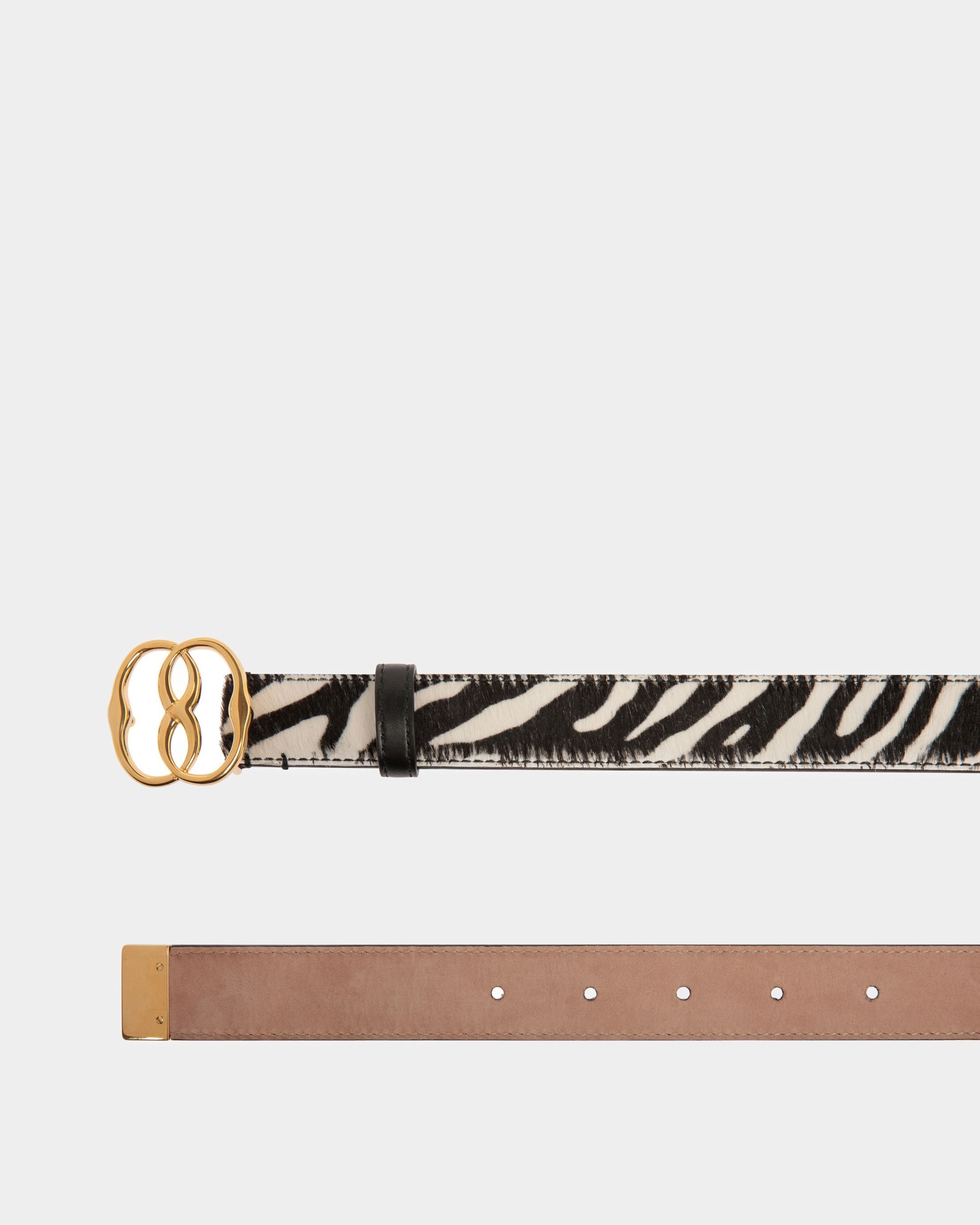 Bally Global - Emblem Fixed Belt In White And Black Haircalf Leather - White