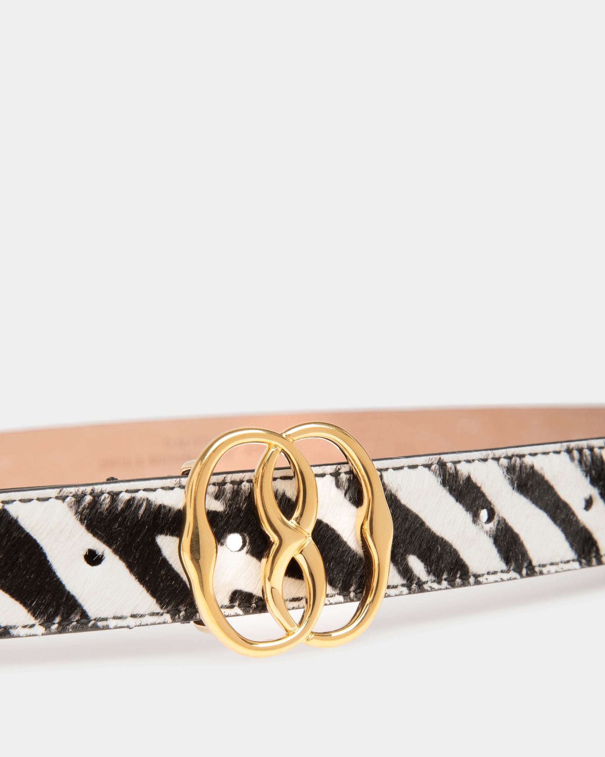 Bally Global - Emblem Fixed Belt In White And Black Haircalf Leather - White