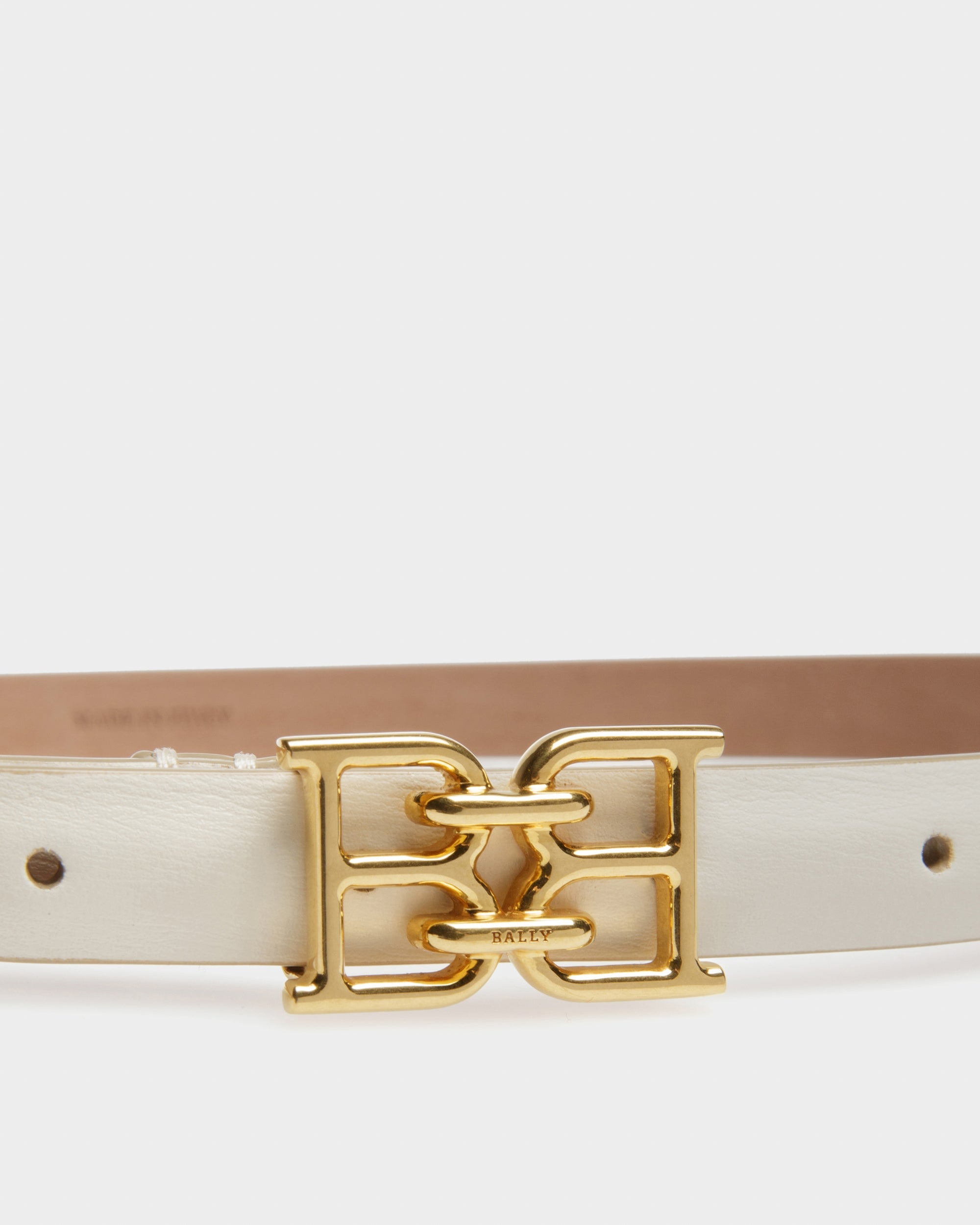 Bally Global - B-Chain Leather 15mm Belt In Bone - White