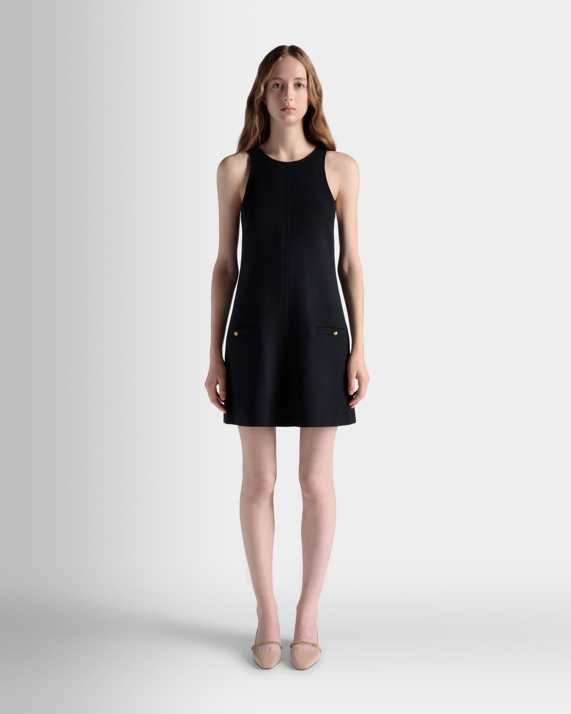 Bally Global - Mini Robe Évasée En Laine Navy Blue - Bleu