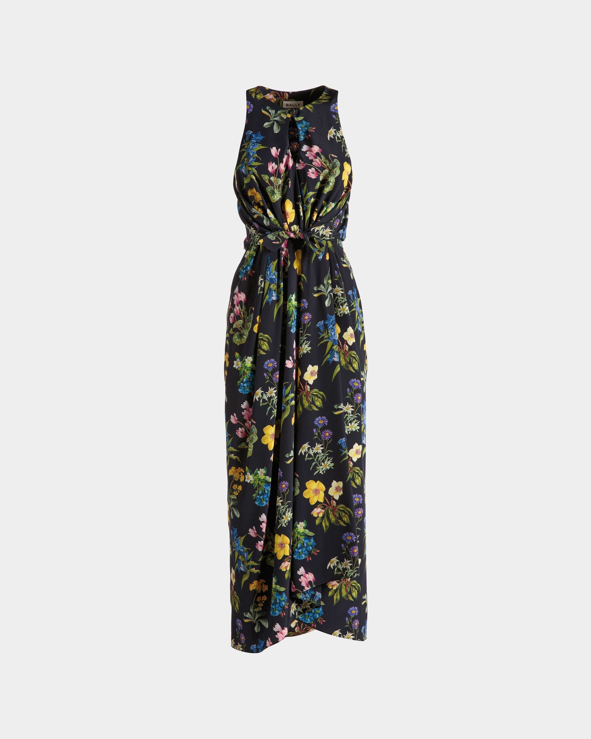 Bally Global - Sleeveless Midi Dress In Mountain Flower Print Silk - Blue