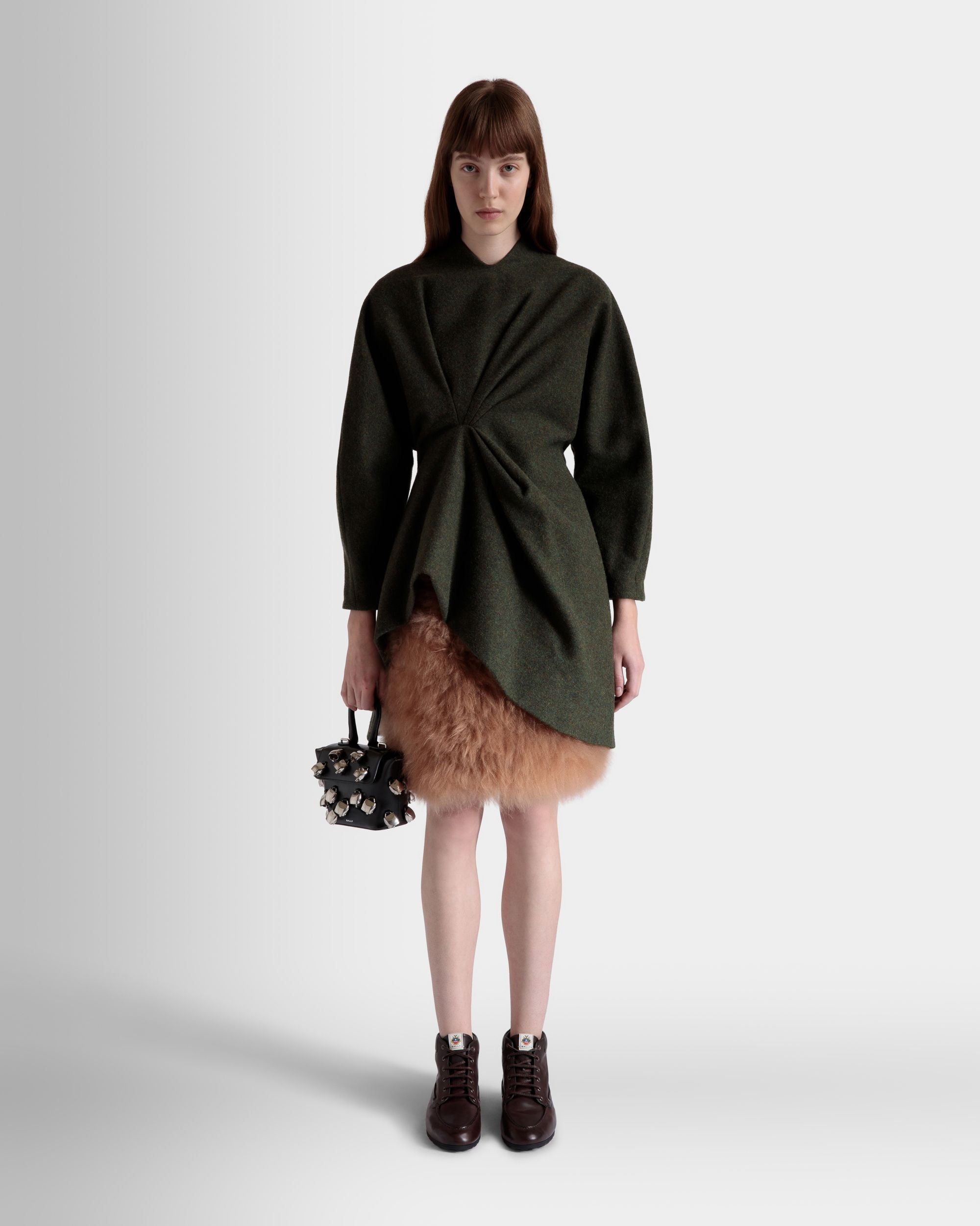 Bally Global - Asymmetric Dress In Dark Green Wool - Green