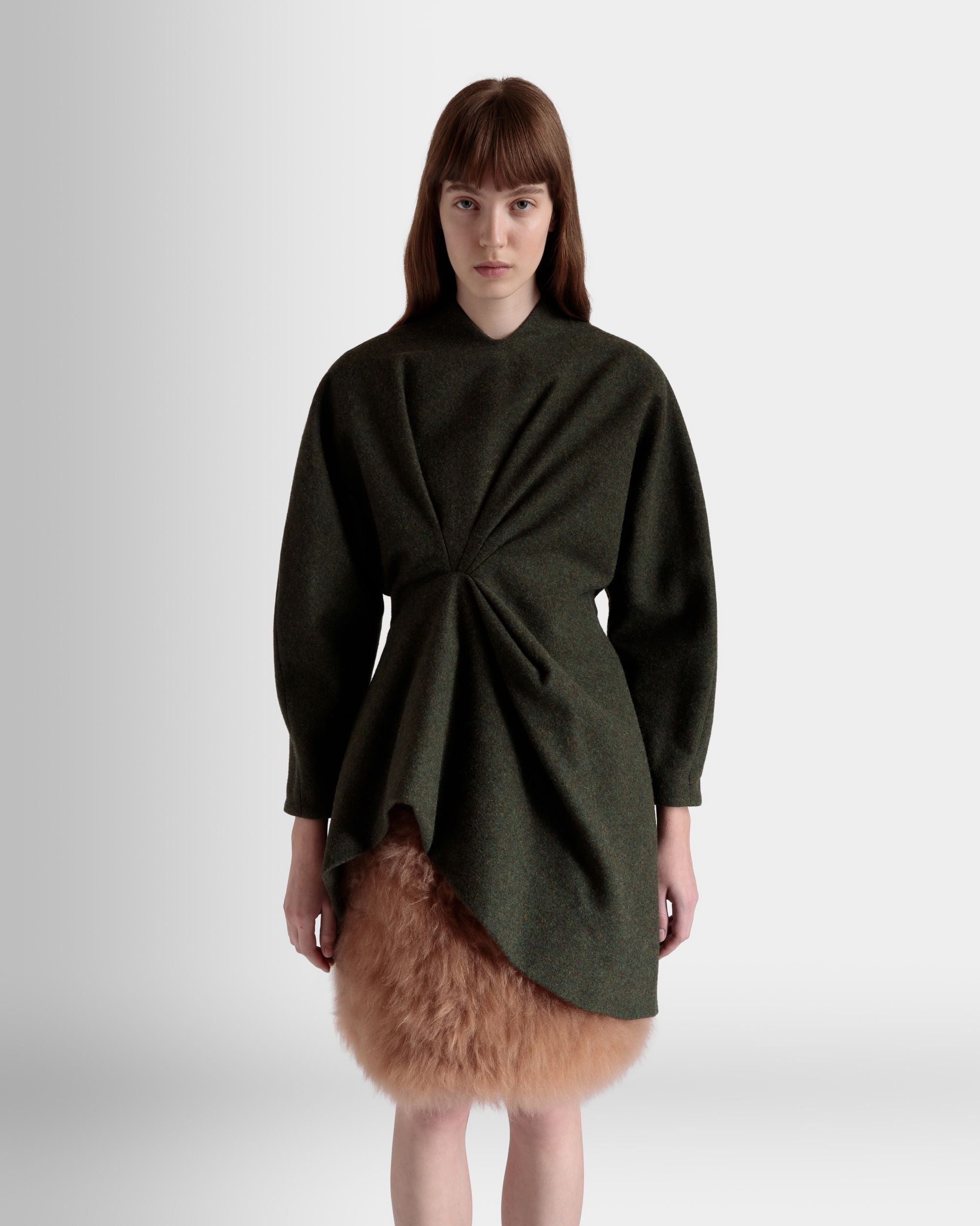 Bally Global - Asymmetric Dress In Dark Green Wool - Green
