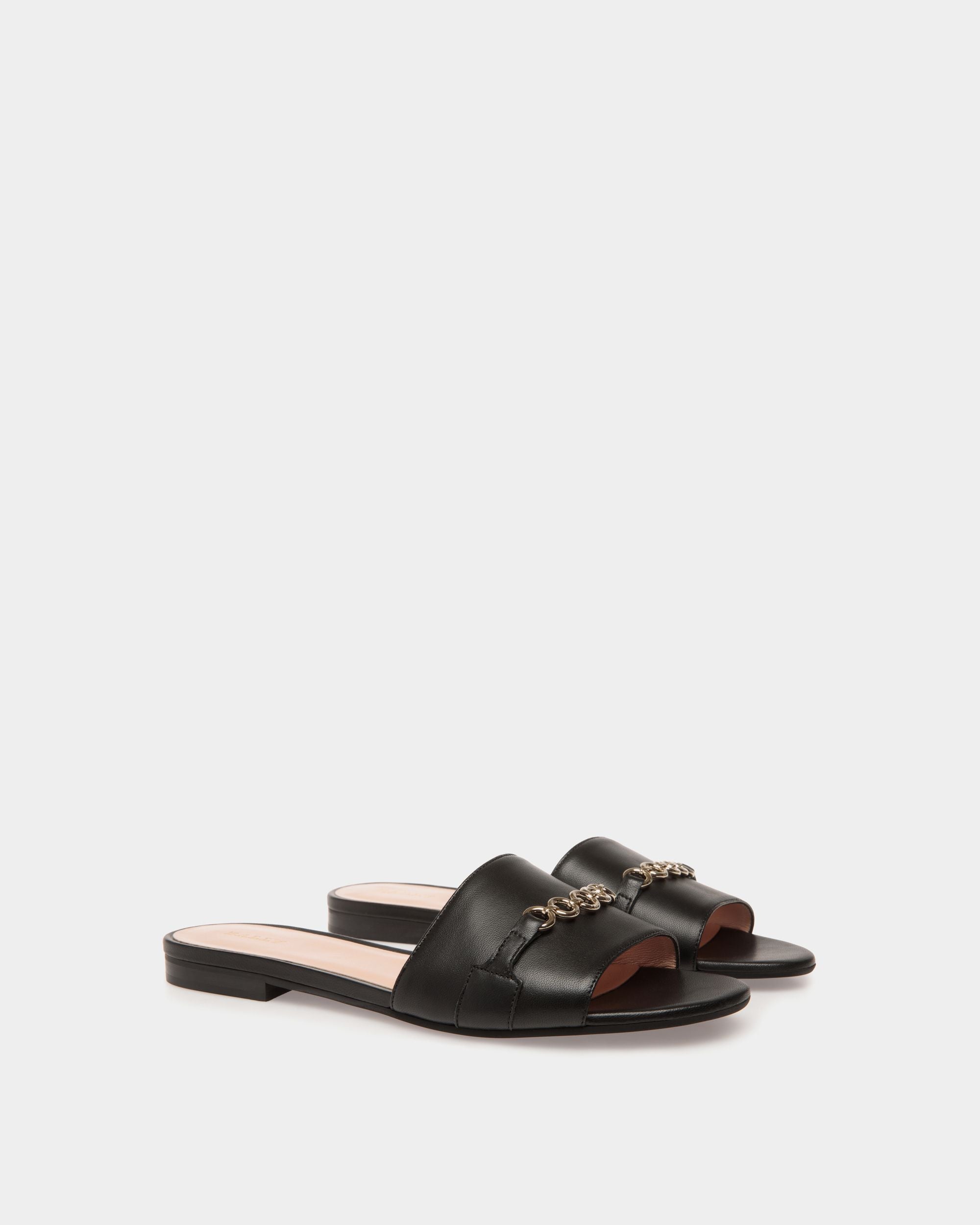 Bally Global - Sandalia Abierta De Piel Negra - Negro