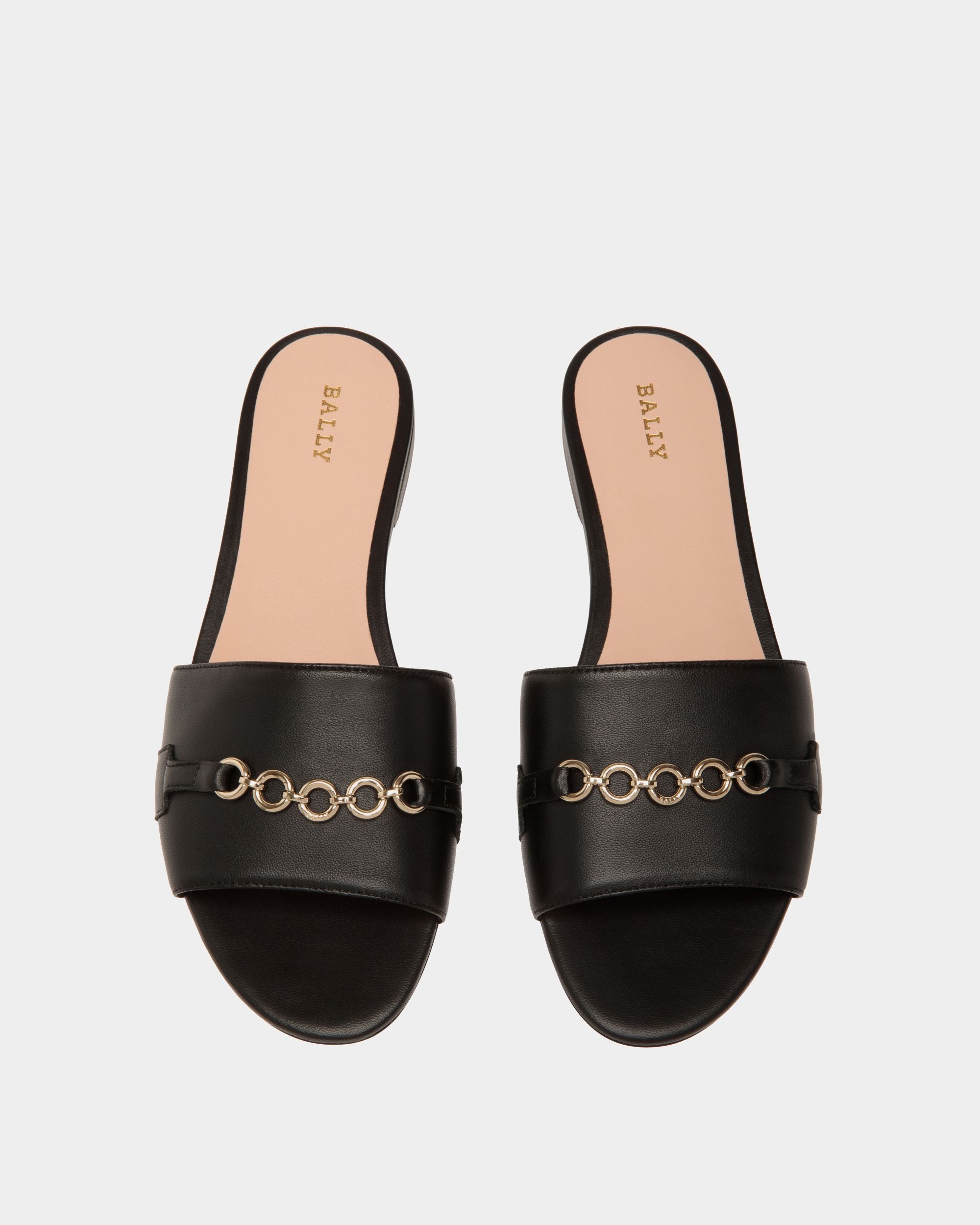 Bally Global - Sandalia Abierta De Piel Negra - Negro
