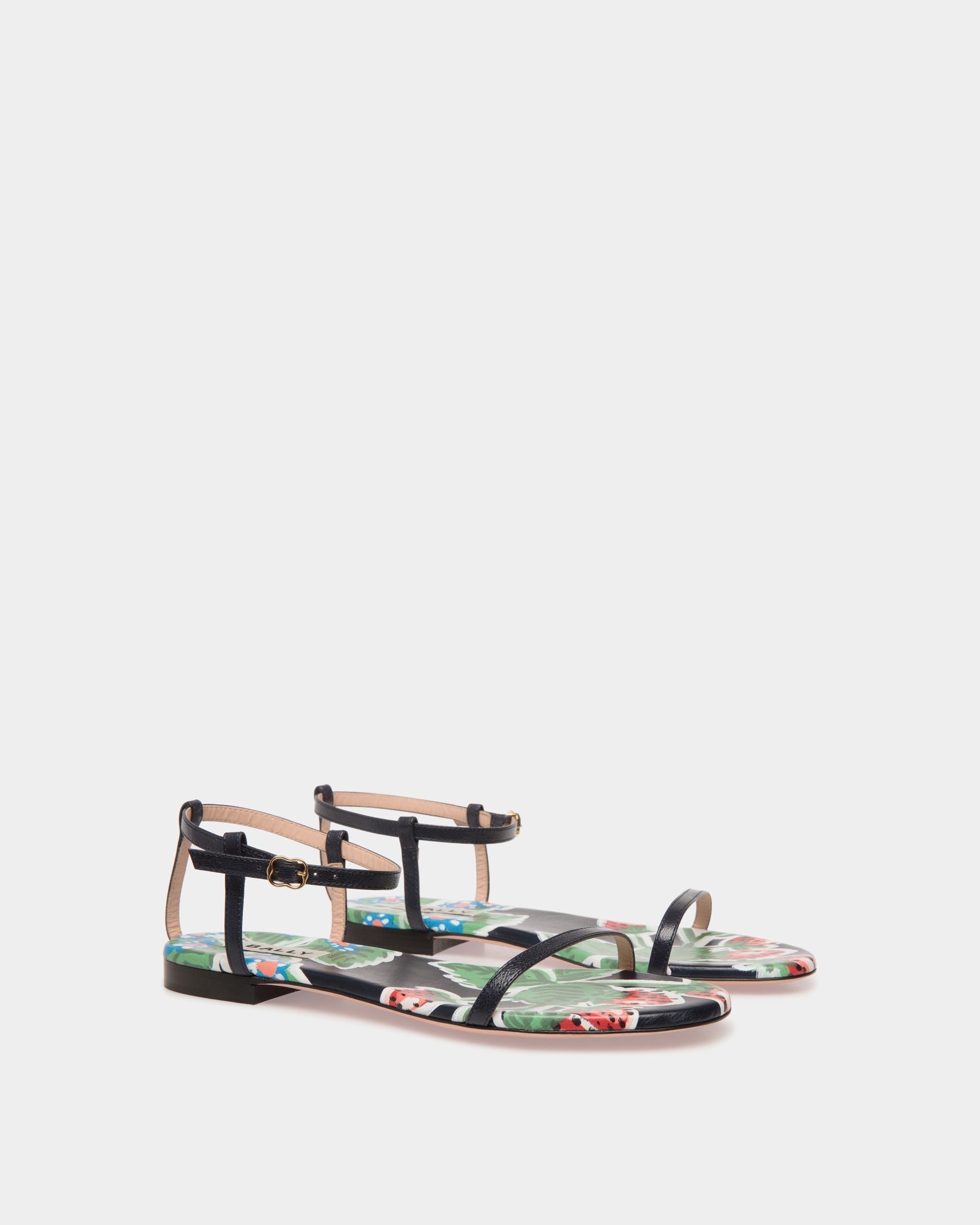 Bally Global - Katy Flat Sandal in Strawberry Print Brushed Leather - Blue