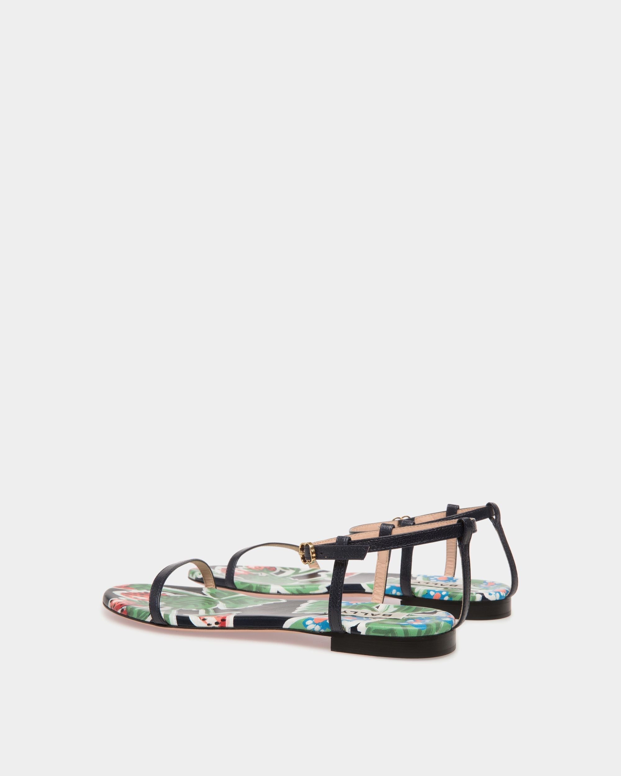 Bally Global - Katy Flat Sandal in Strawberry Print Brushed Leather - Blue