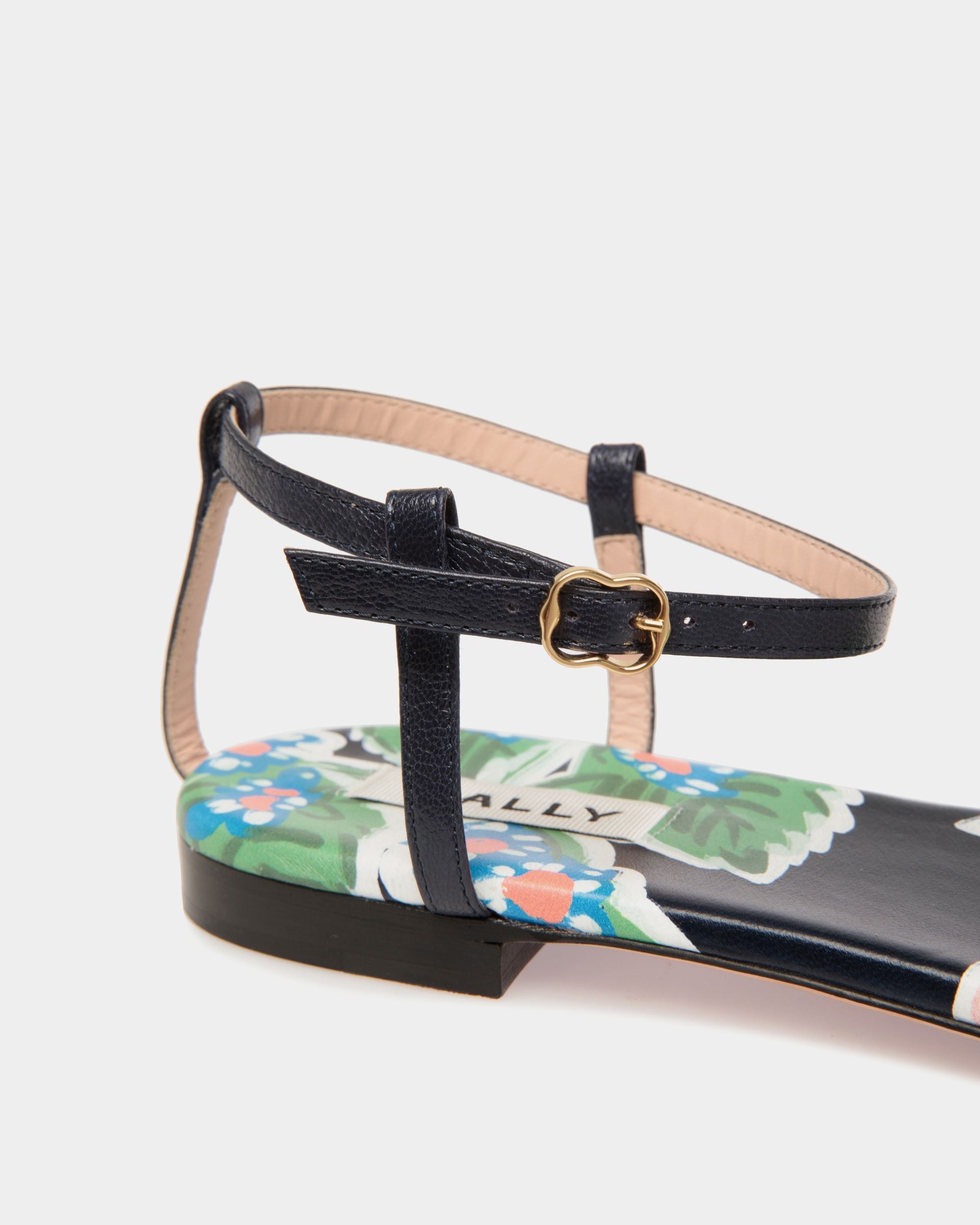 Bally Global - Katy Flat Sandal in Strawberry Print Brushed Leather - Blue
