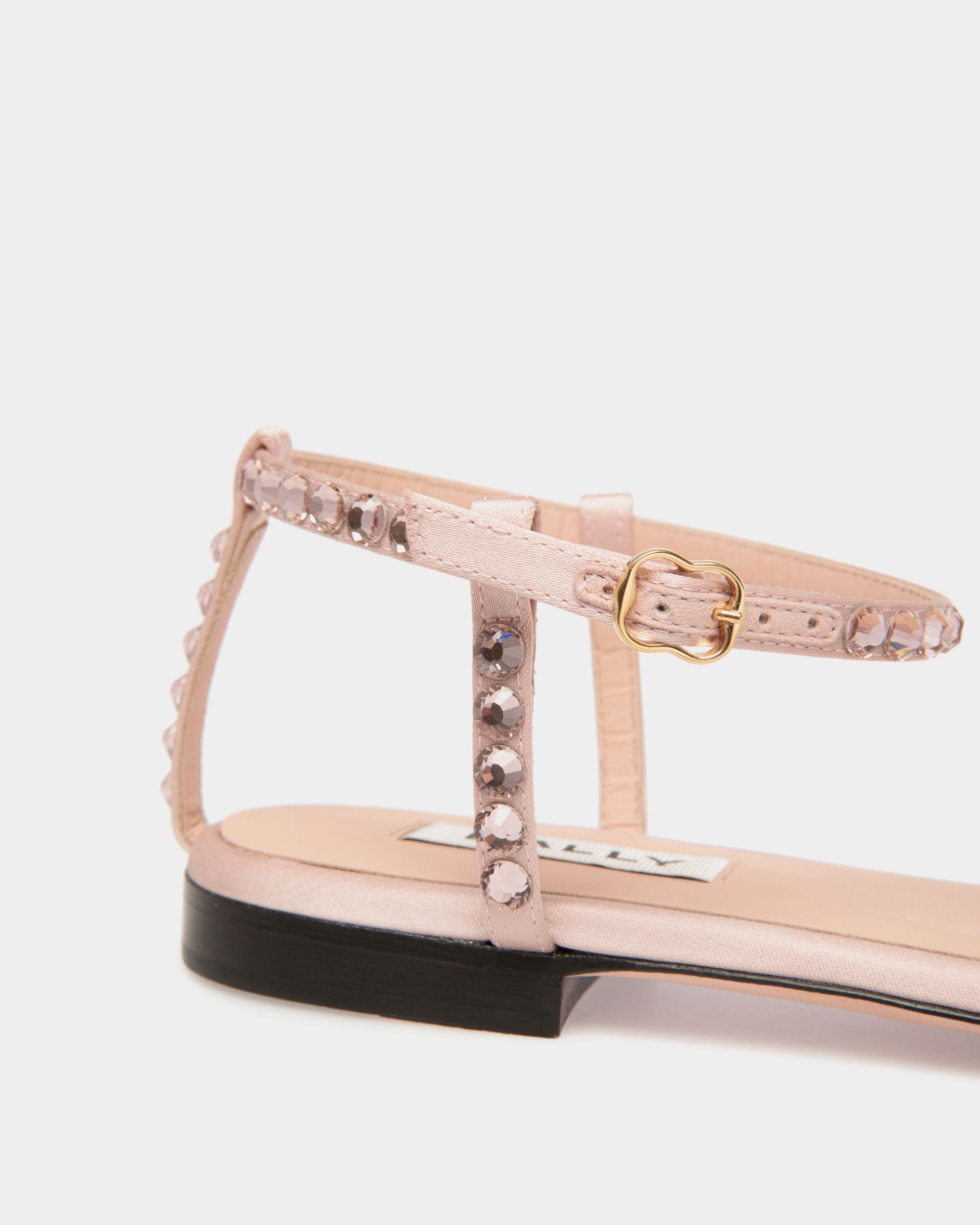 Bally Global - Katy Flat Sandal in Light Pink Fabric with Crystals - Pink