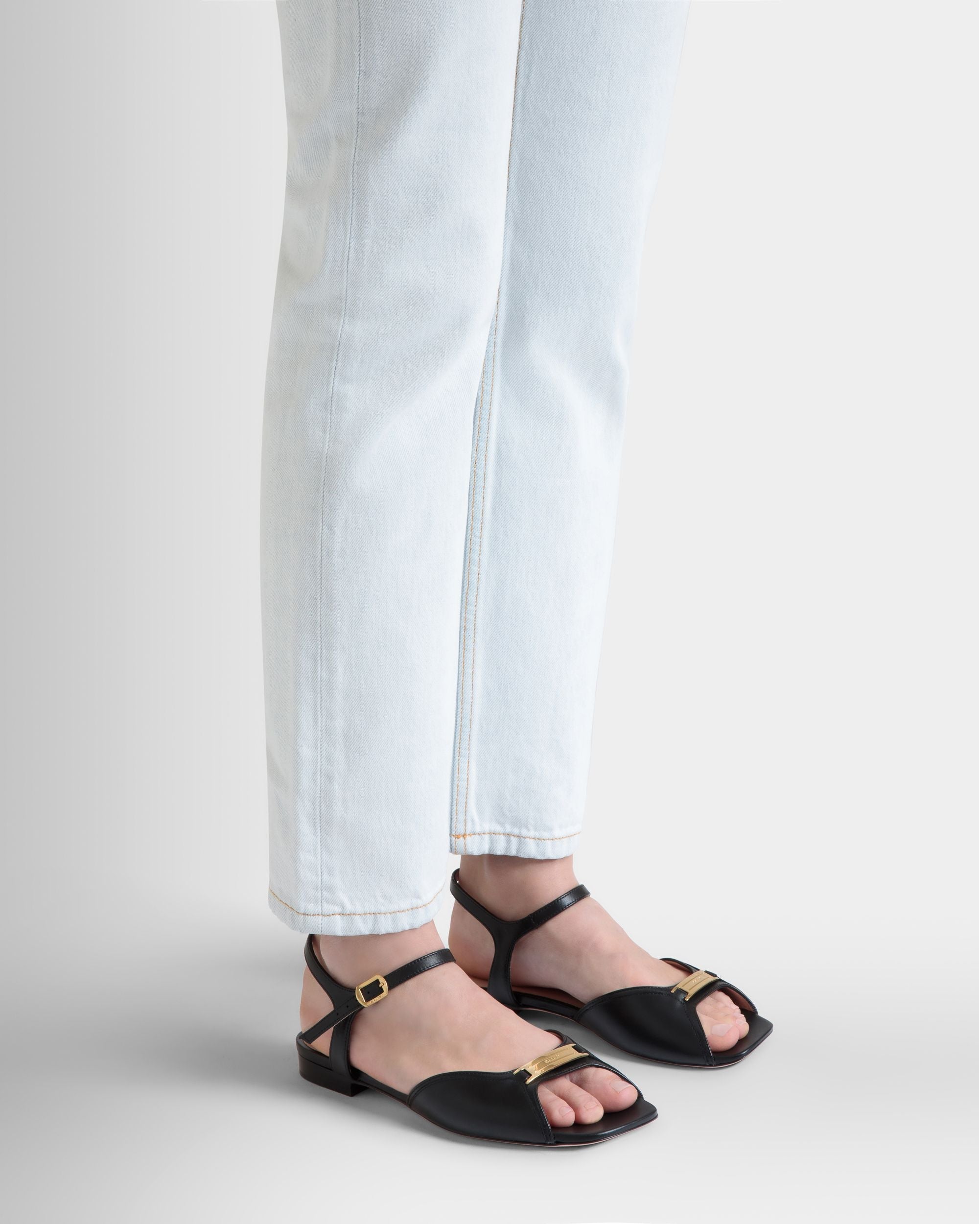 Bally Global - Deco Flat Sandal in Black Leather - Black