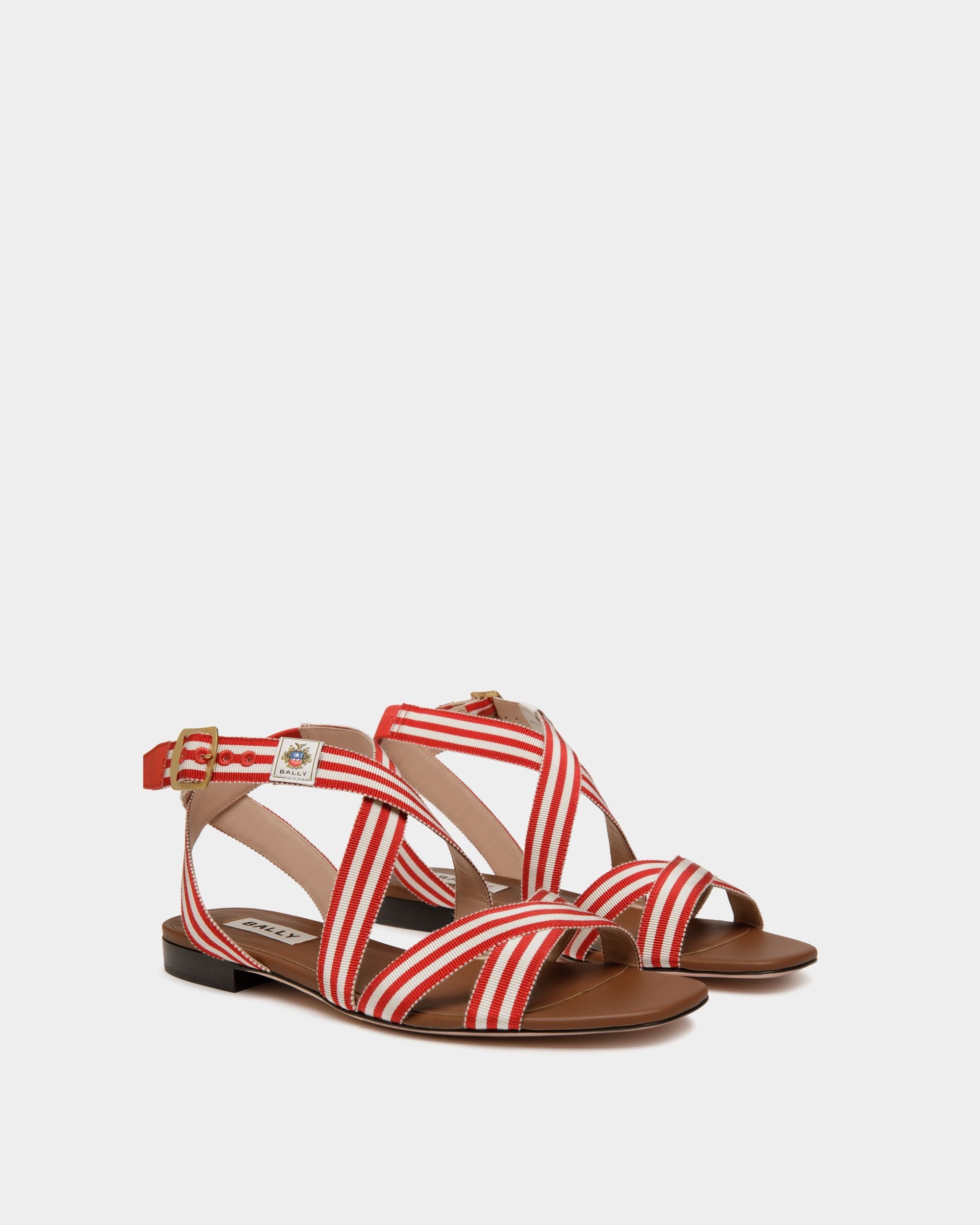 Bally Global - Sandalia Plana Sylt De Tela Roja - Rojo